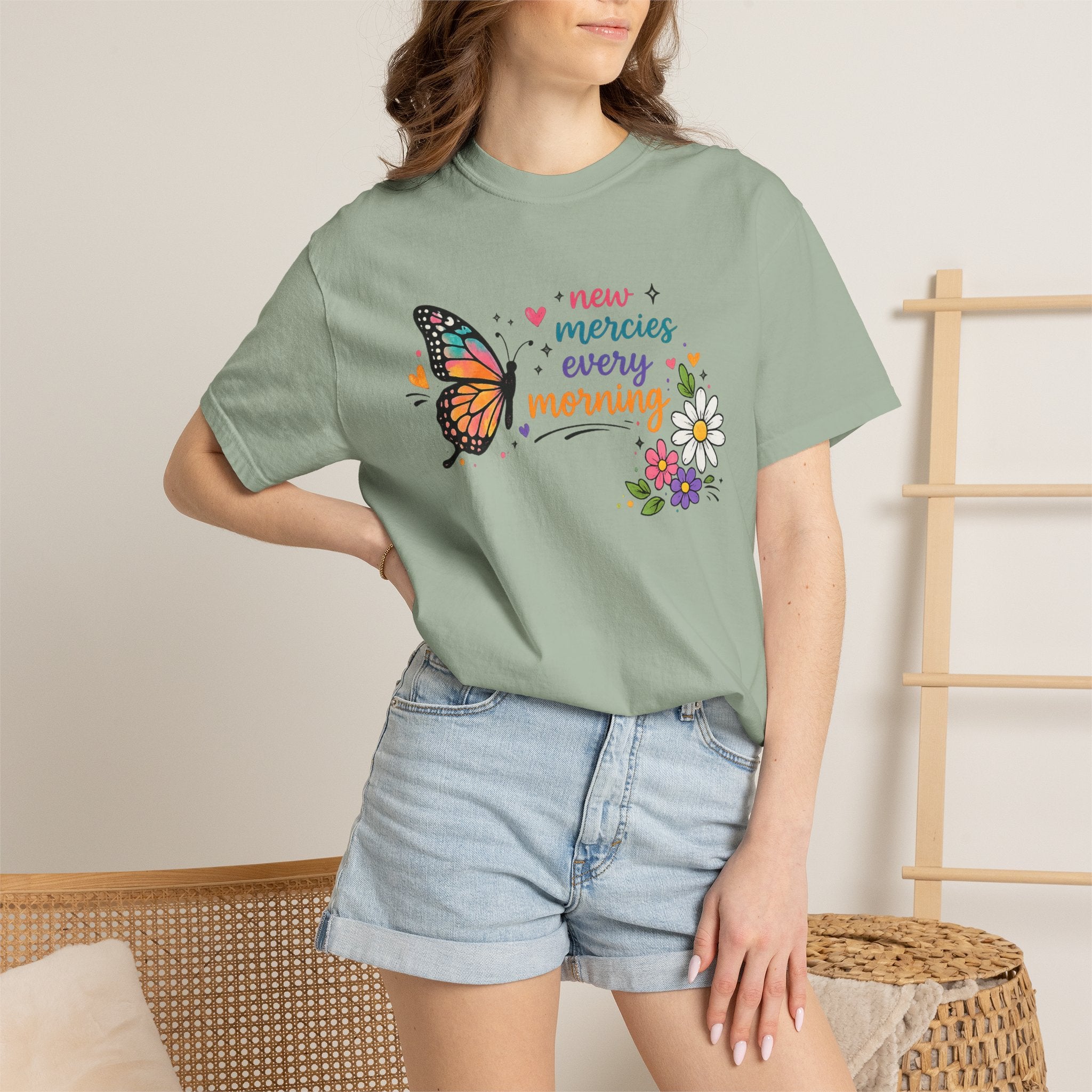 New Mercies Every Morning T-Shirt — Butterfly Floral Inspirational Tee