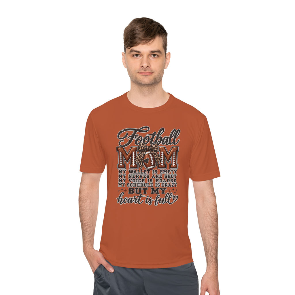 Football Mom Moisture-Wicking Tee — "My Heart Is Full" Sideline Shirt