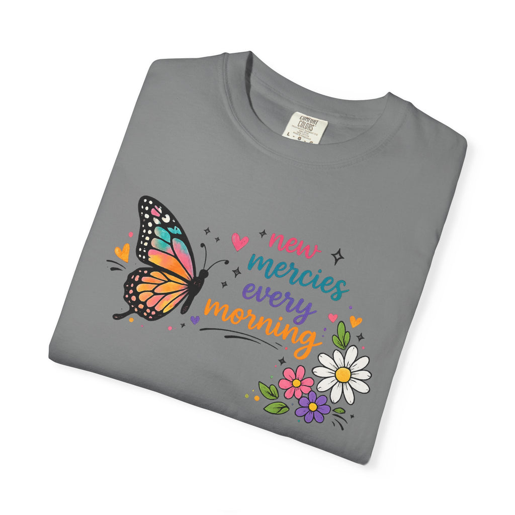 New Mercies Every Morning T-Shirt — Butterfly Floral Inspirational Tee