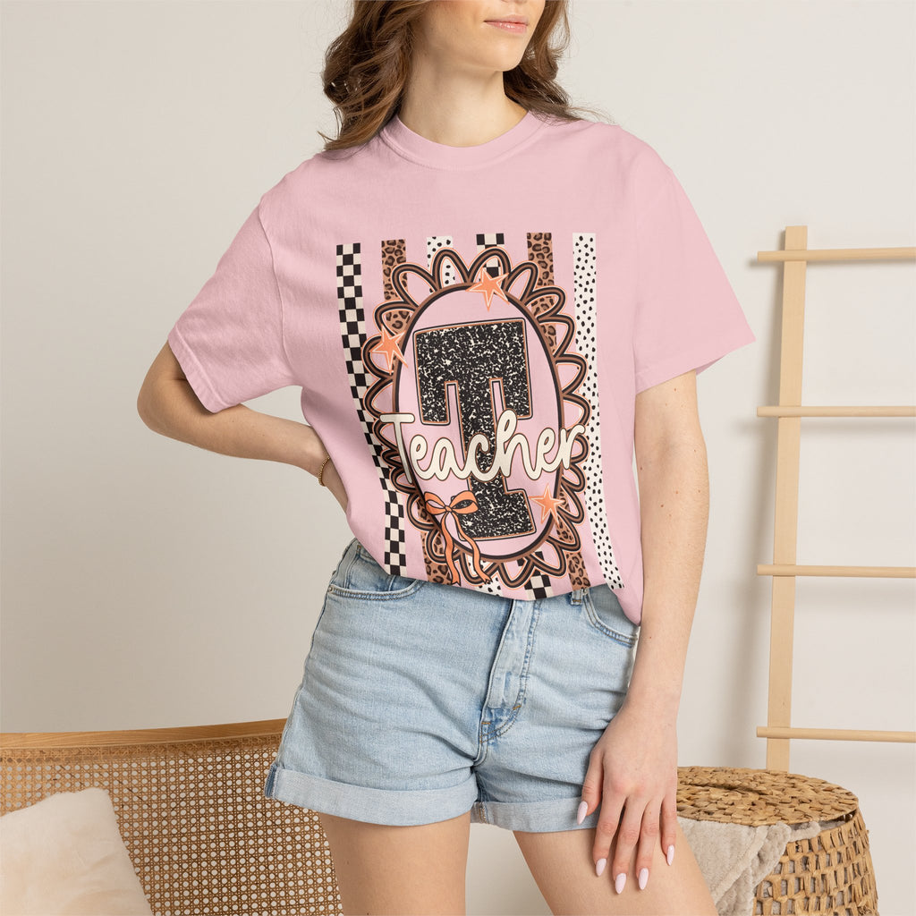 Number 1 Teacher Graphic Tee — Leopard Floral Teacher Appreciation T-Shirt