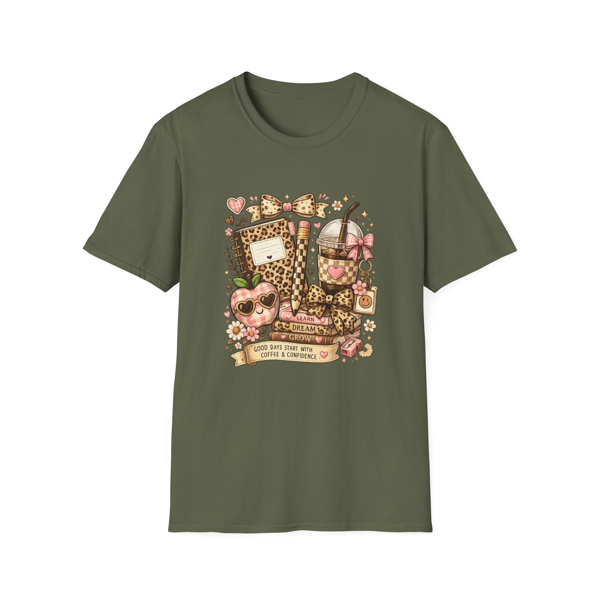Leopard Print Coffee & Journal T-Shirt — Cute Cozy Planner Lover Tee