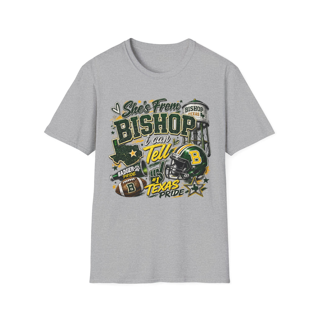 Bishop, Texas Pride T-Shirt — “She's From Bishop I Can Tell” Local Football Spirit Tee