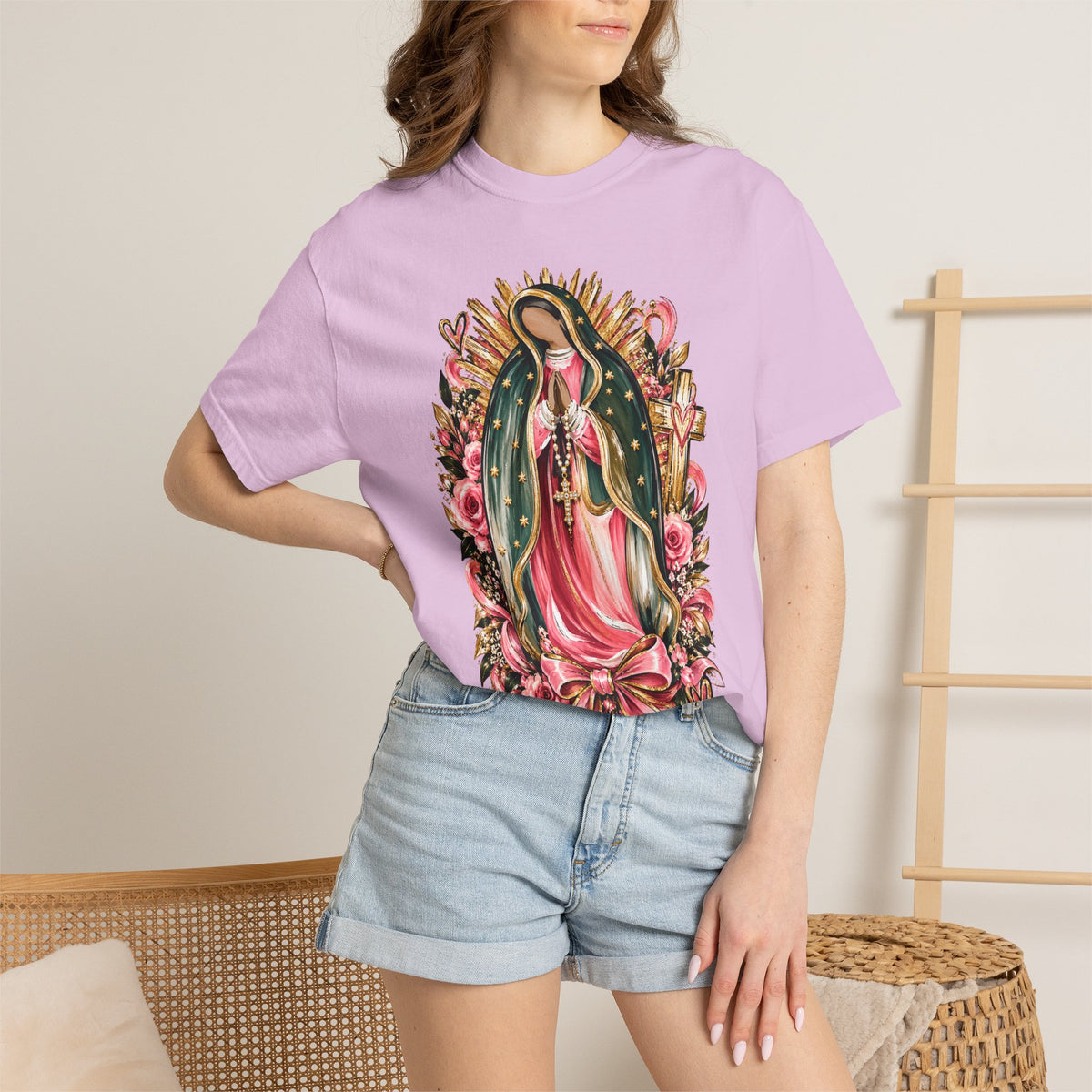 Our Lady of Guadalupe Floral T-Shirt — Virgen de Guadalupe Prayer Tee