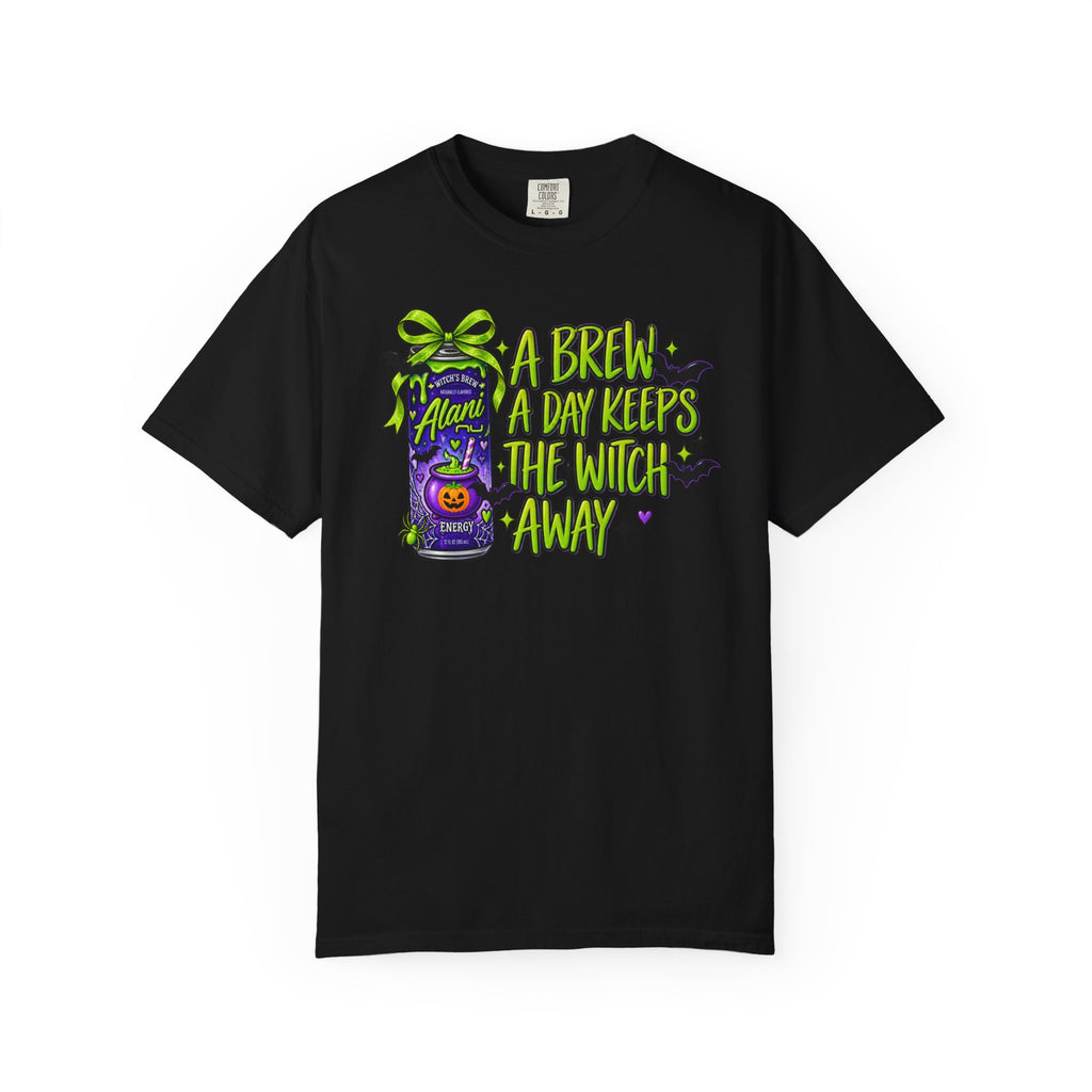 Halloween Coffee T-Shirt — "A Brew A Day Keeps The Witch Away" Graphic Tee