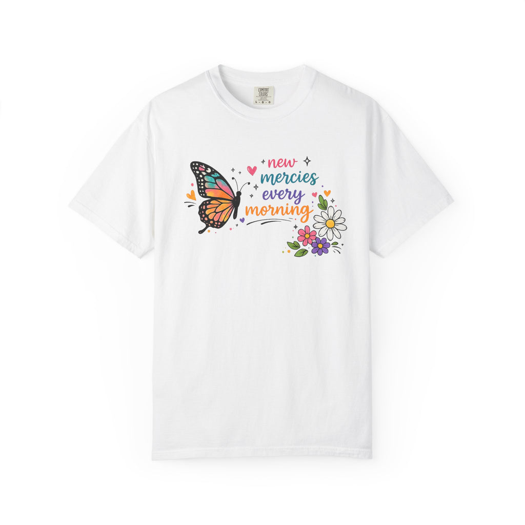 New Mercies Every Morning T-Shirt — Butterfly Floral Inspirational Tee