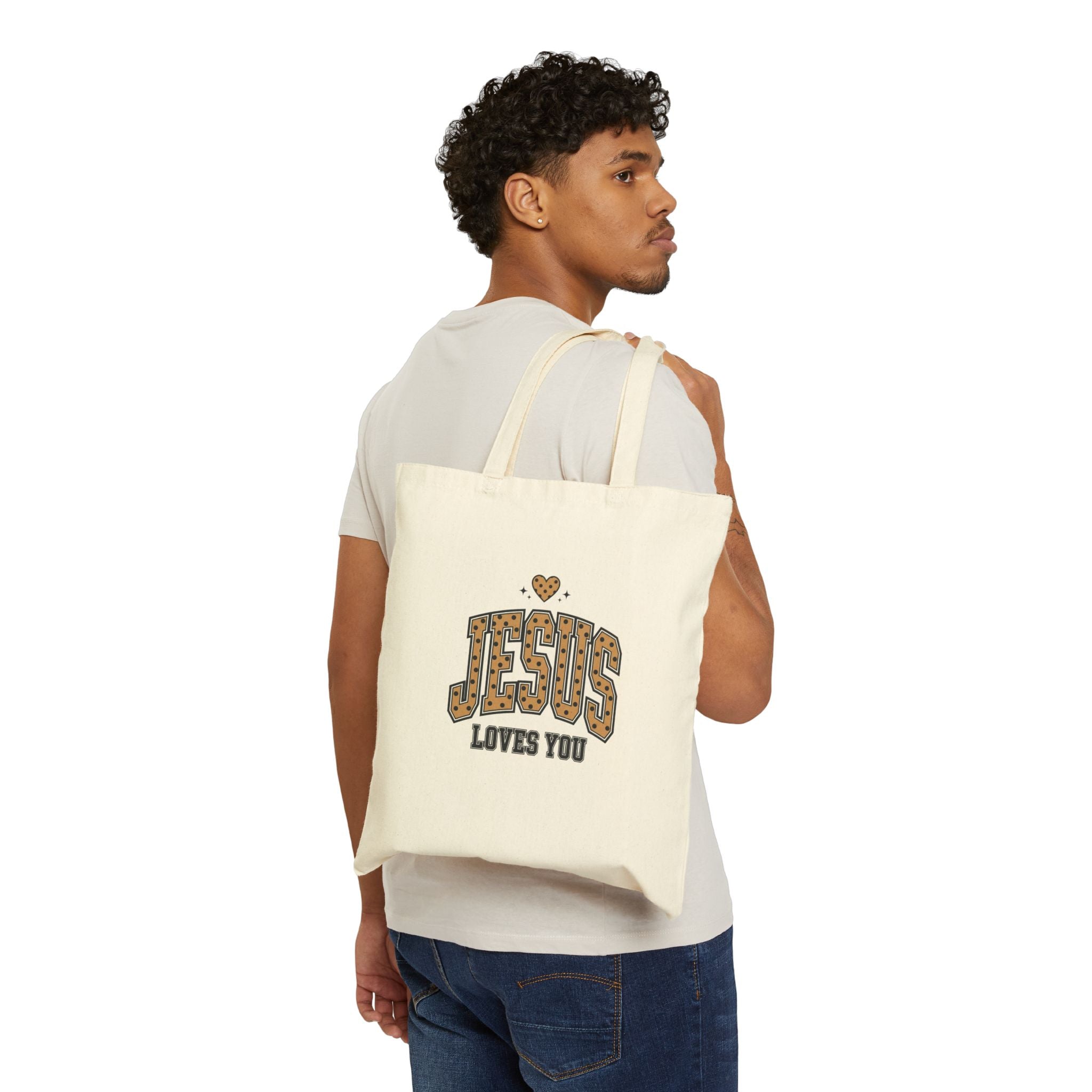 Polka Dot Retro Script 'Jesus Loves You' Tote | Canvas Tote