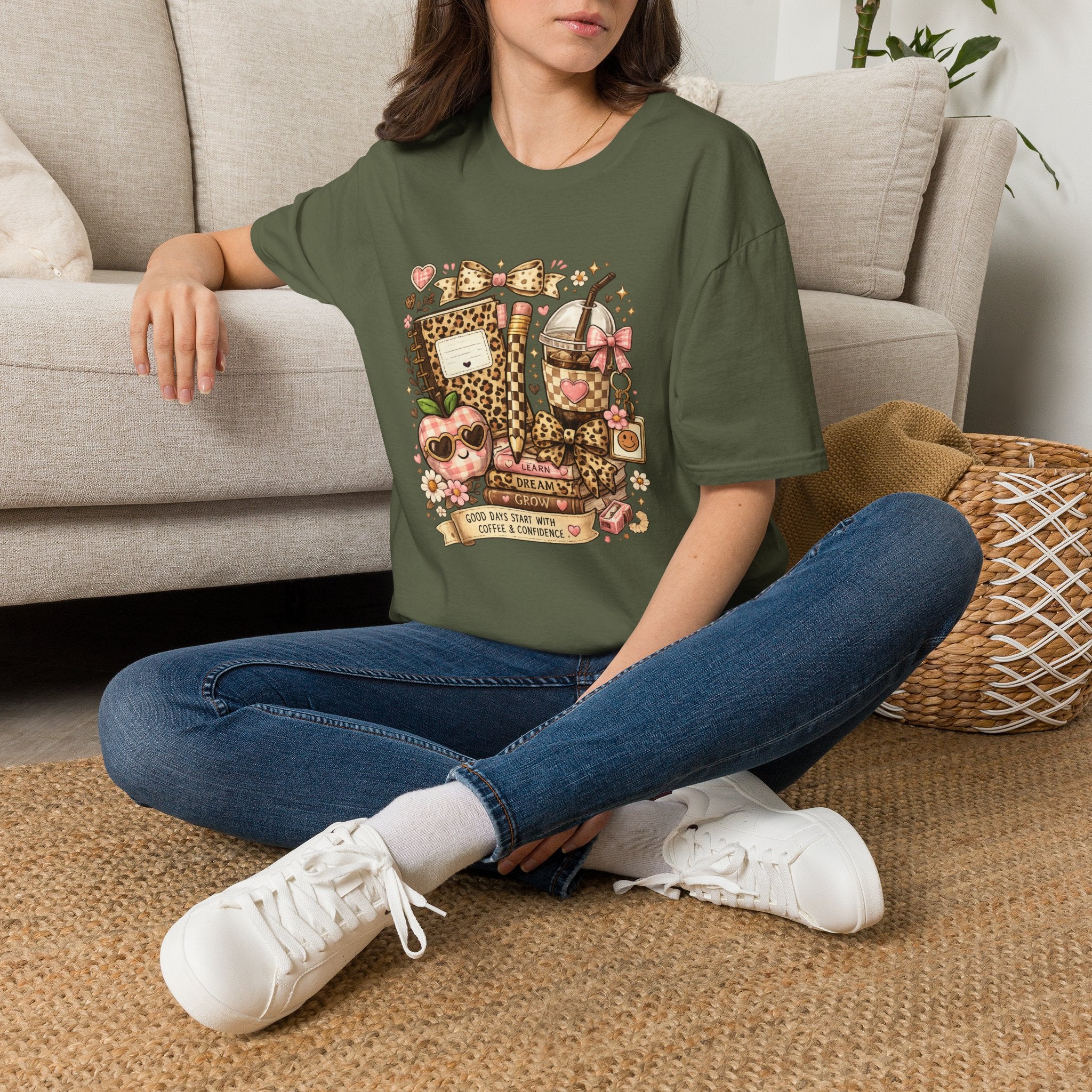 Leopard Print Coffee & Journal T-Shirt — Cute Cozy Planner Lover Tee