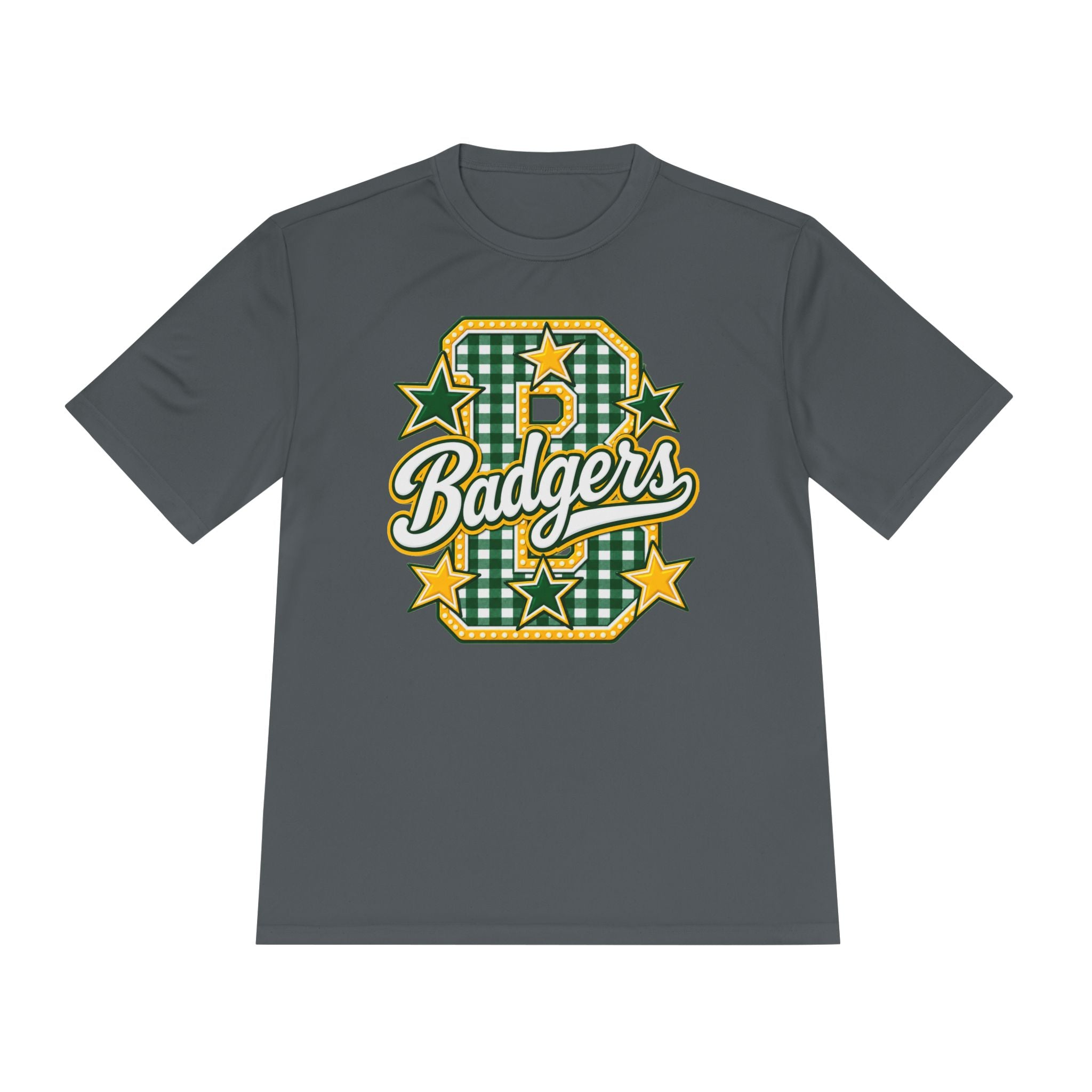 Badgers Plaid Varsity Tee – Retro Green & Gold Sports Shirt