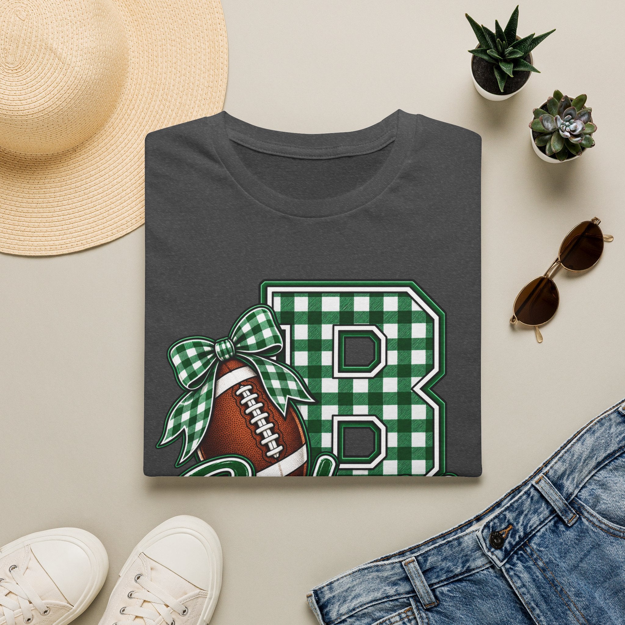 Badgers Football Gingham Initial T-Shirt