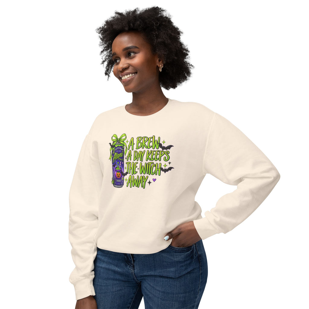 Witchy Brew Crewneck Sweatshirt - "A Brew A Day Keeps The Witch Away" Halloween Pullover