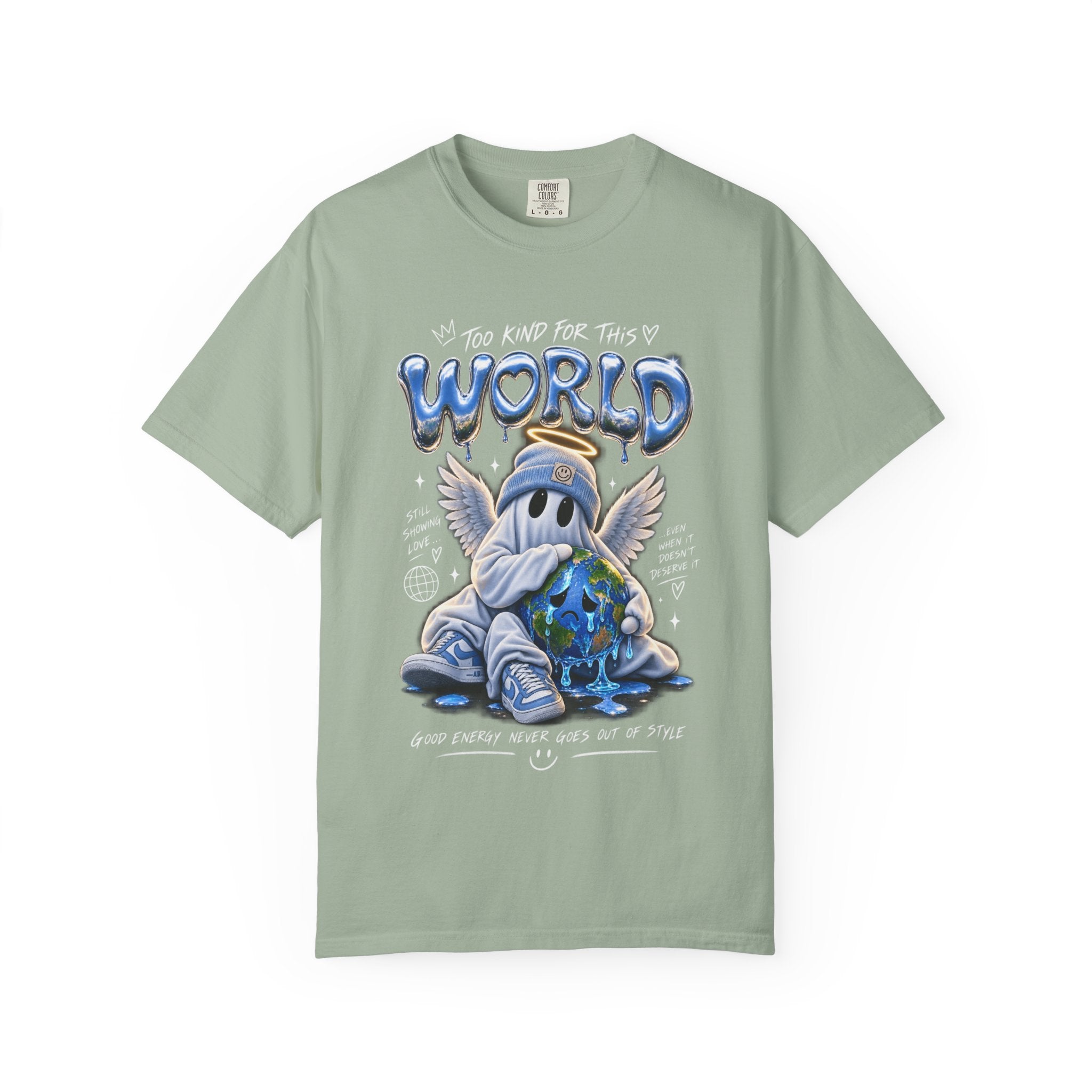 World Guardian Graphic Tee — Angel Skull Holding Earth Casual T-Shirt
