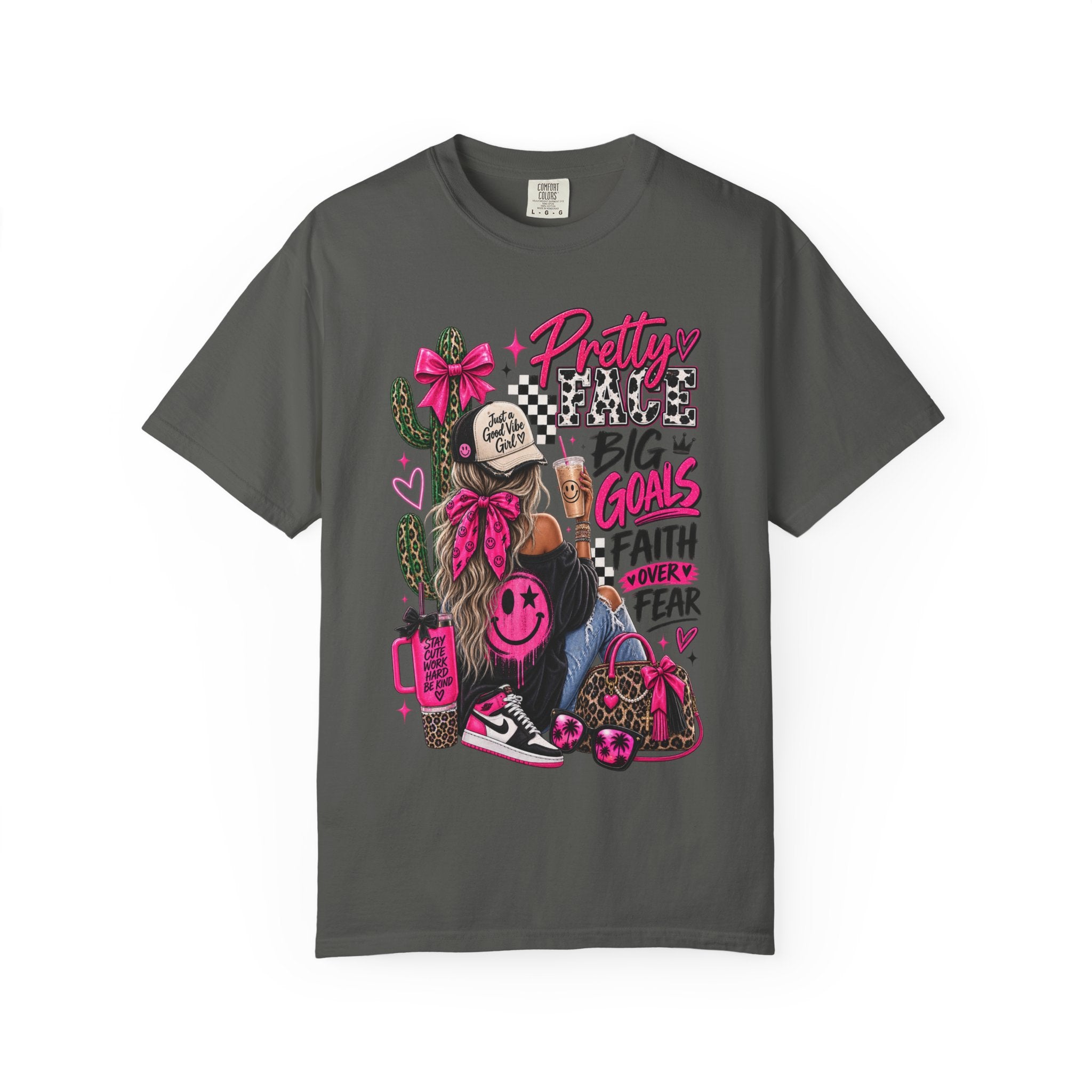 Pretty Girl Vibes Graphic T-Shirt — "Pretty, Big Goals, Faith Over Fear" Punk Streetwear