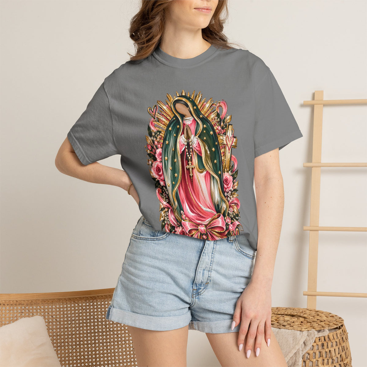 Our Lady of Guadalupe Floral T-Shirt — Virgen de Guadalupe Prayer Tee