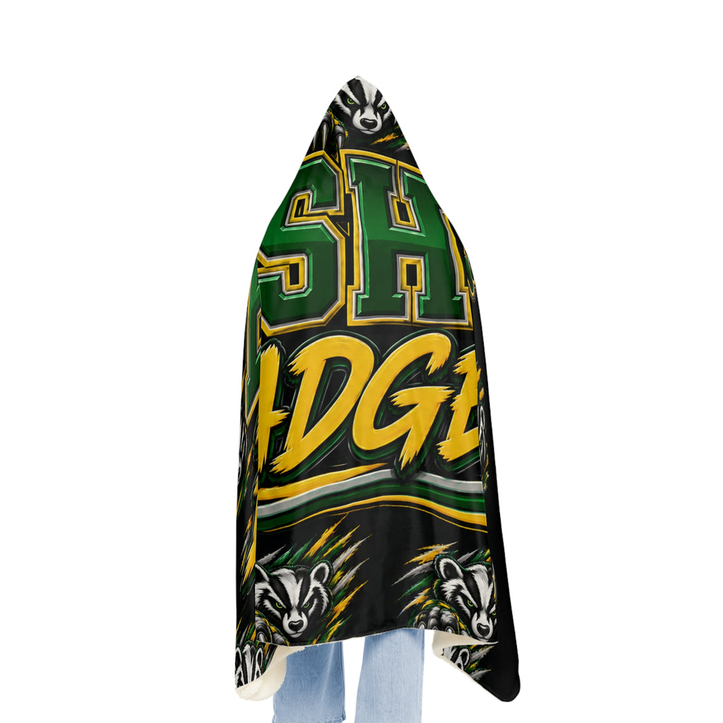 Hooded Blanket — Bishop Badgers Snuggle Throw with Logo & Paw Print