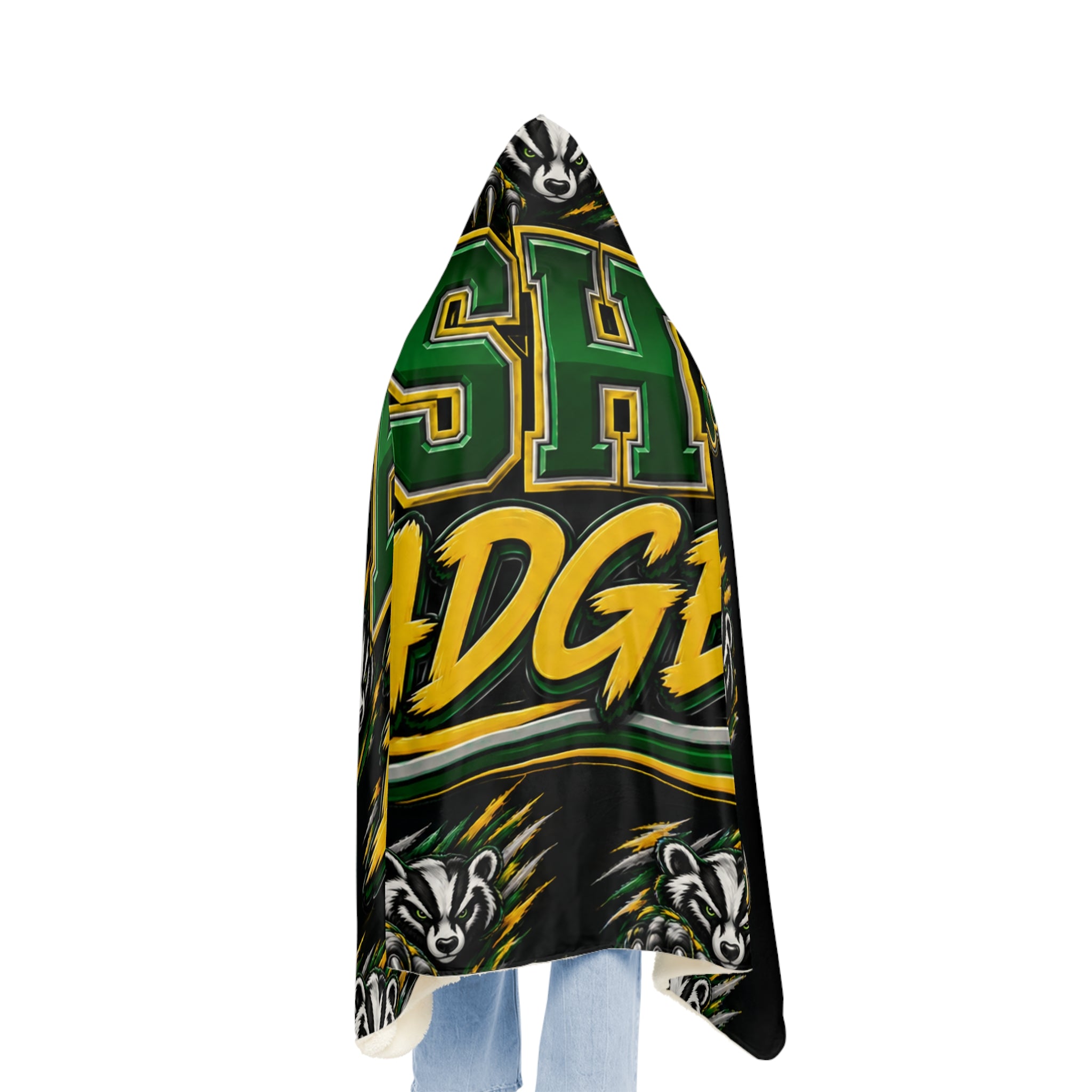 Hooded Blanket — Bishop Badgers Snuggle Throw with Logo & Paw Print