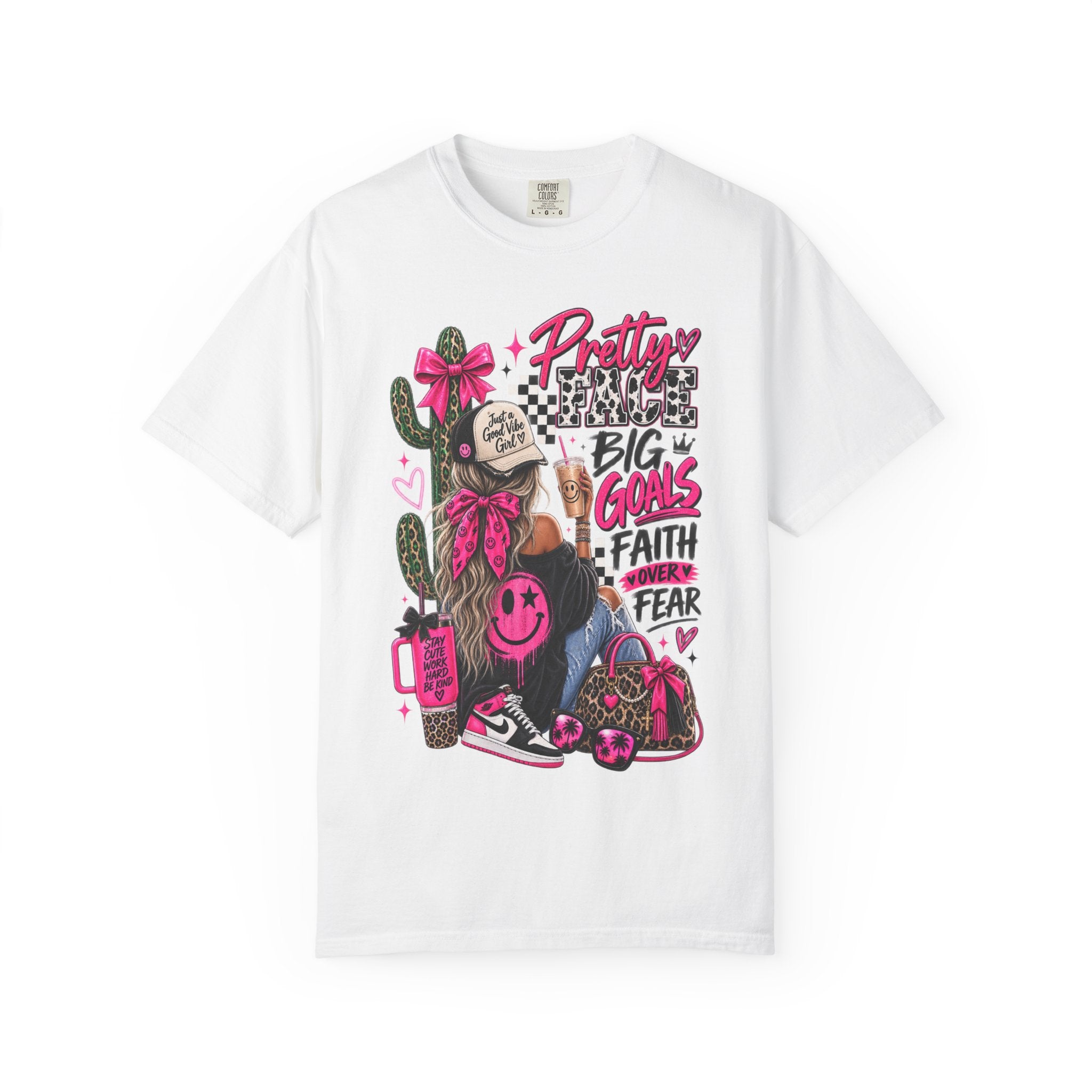 Pretty Girl Vibes Graphic T-Shirt — "Pretty, Big Goals, Faith Over Fear" Punk Streetwear