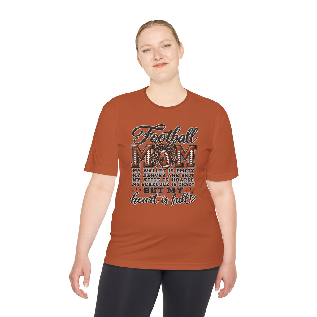 Football Mom Moisture-Wicking Tee — "My Heart Is Full" Sideline Shirt