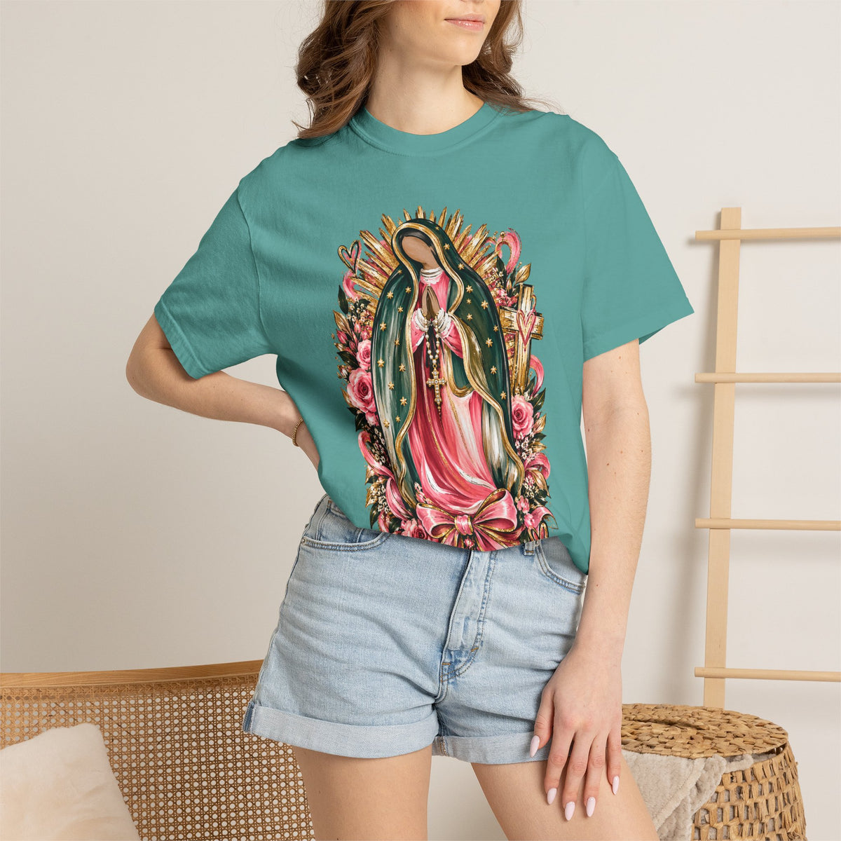 Our Lady of Guadalupe Floral T-Shirt — Virgen de Guadalupe Prayer Tee