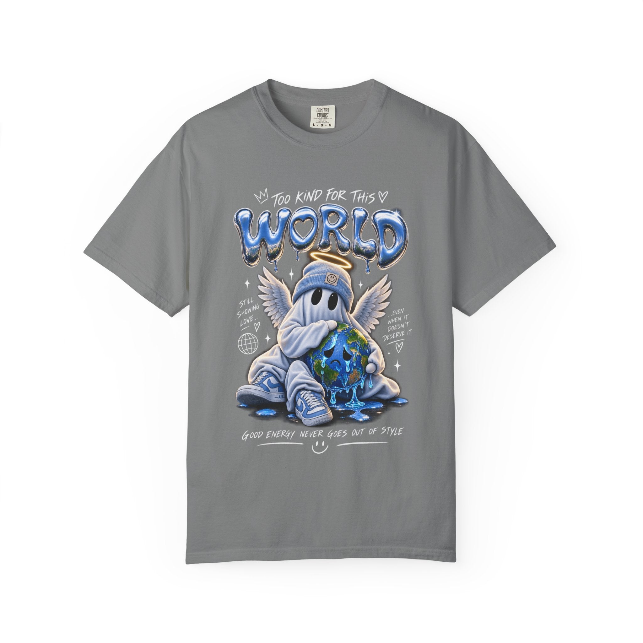 World Guardian Graphic Tee — Angel Skull Holding Earth Casual T-Shirt