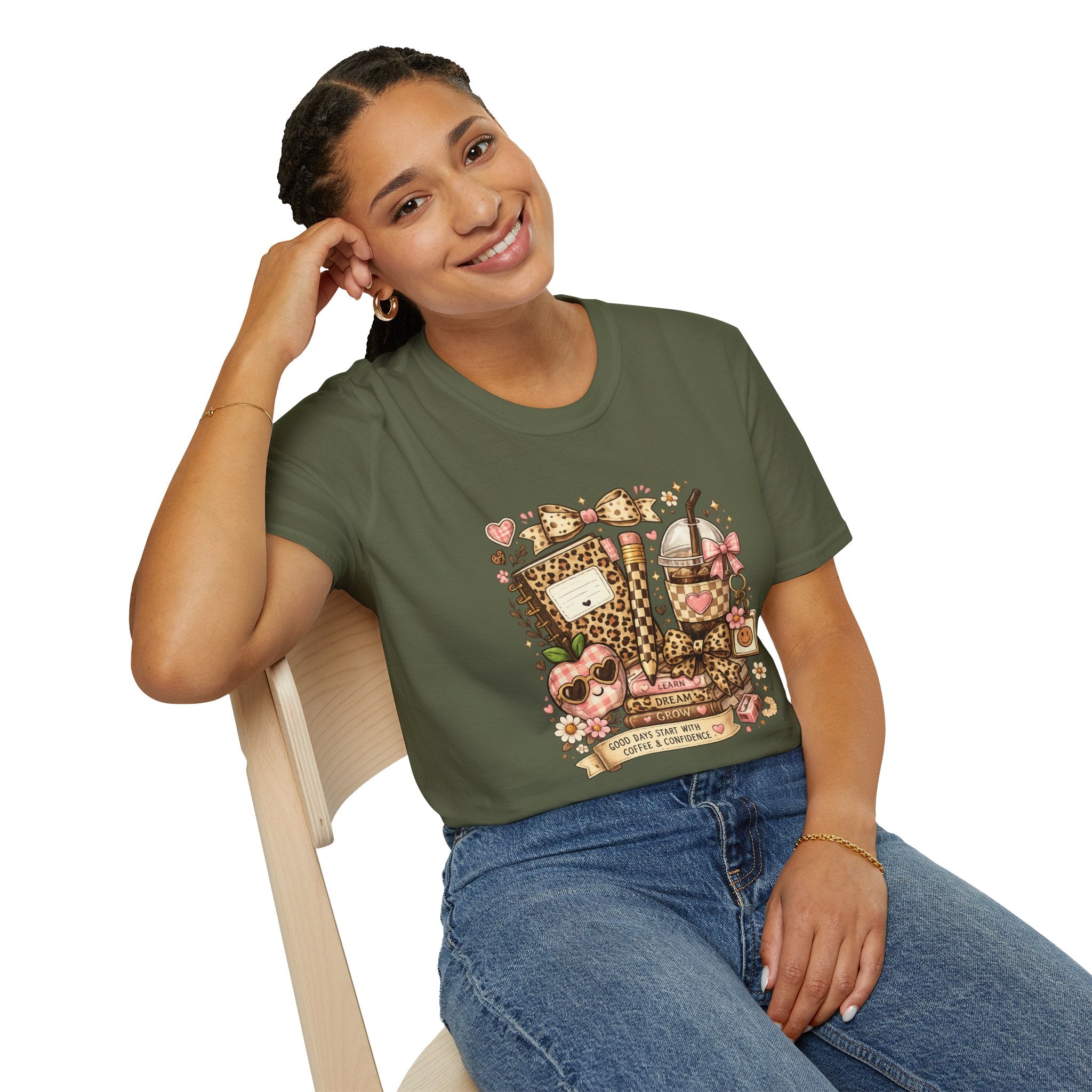 Leopard Print Coffee & Journal T-Shirt — Cute Cozy Planner Lover Tee