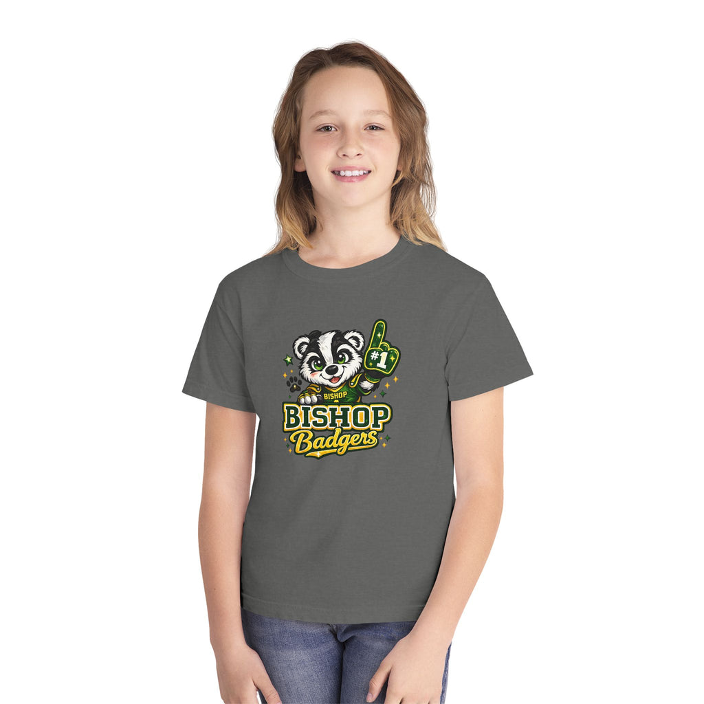 Bishop Badgers Youth Tee — #1 Mascot Foam Finger School Spirit Shirt