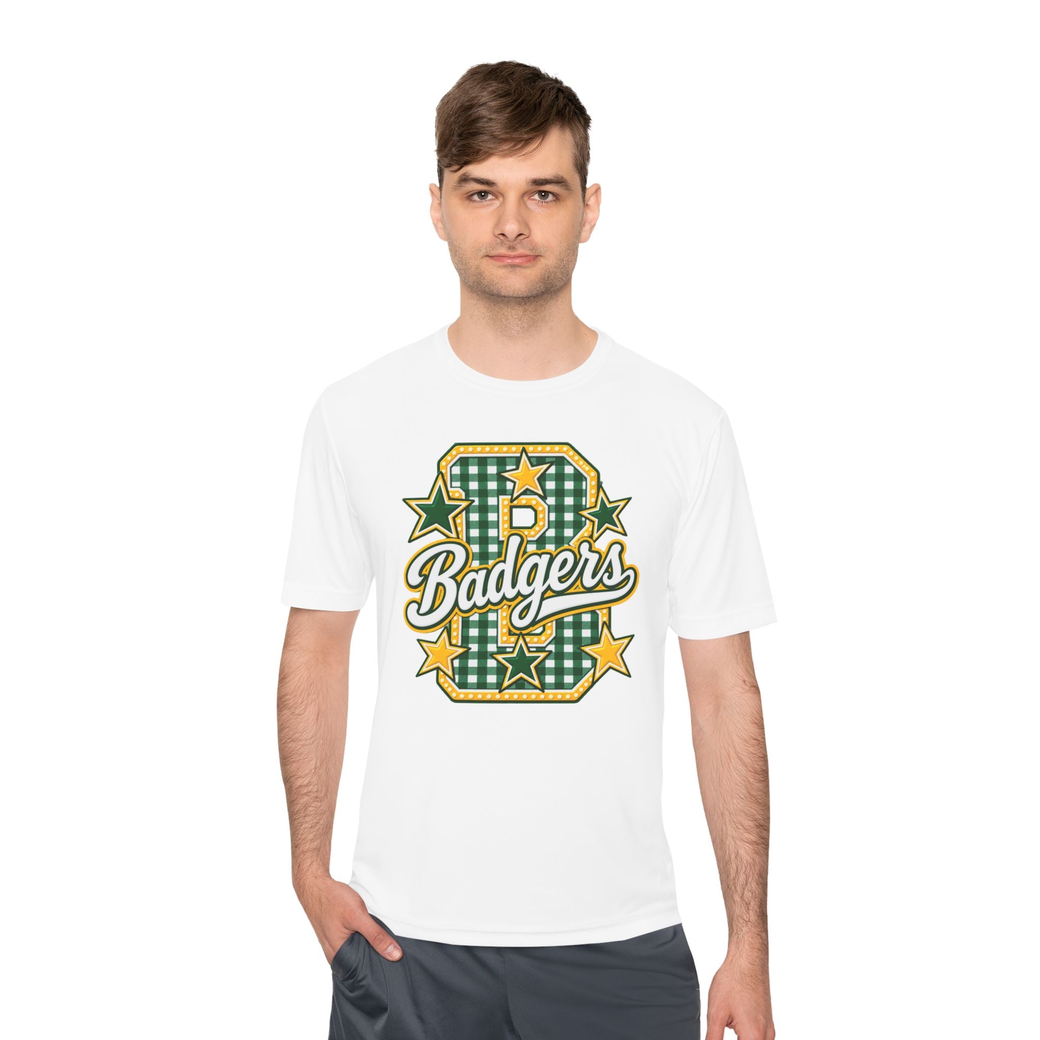 Badgers Plaid Varsity Tee – Retro Green & Gold Sports Shirt