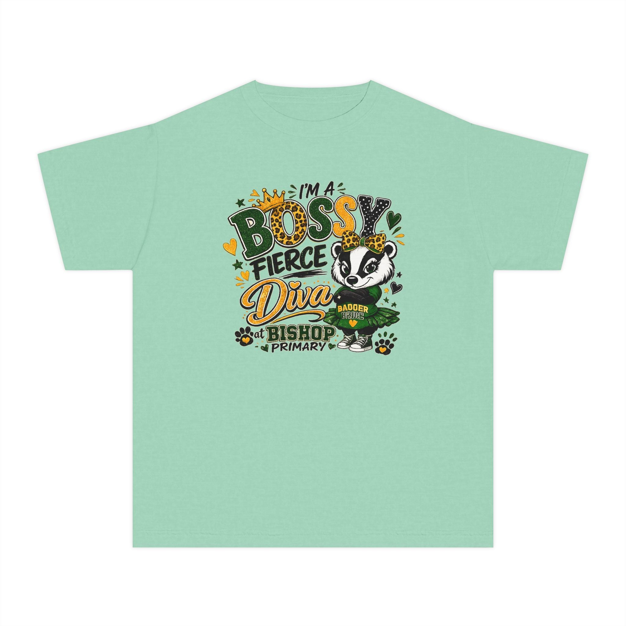 Youth Tee — "I’m A Bossy Fierce Diva" School Mascot Graphic
