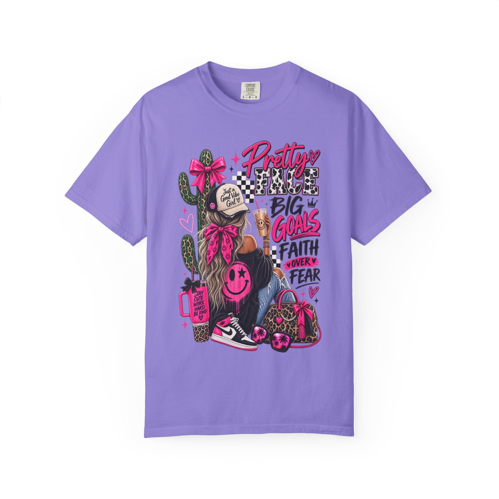 Pretty Girl Vibes Graphic T-Shirt — "Pretty, Big Goals, Faith Over Fear" Punk Streetwear