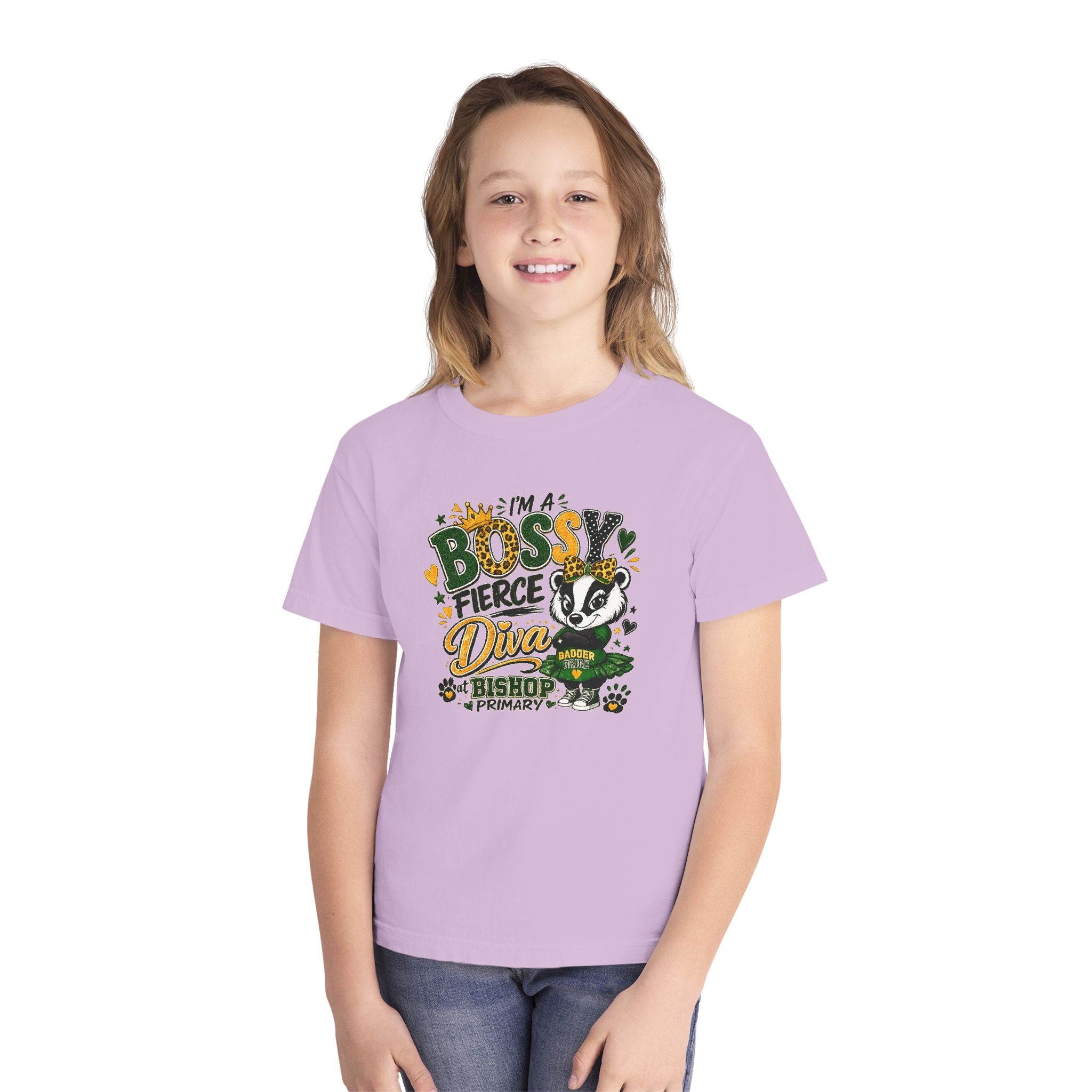 Youth Tee — "I’m A Bossy Fierce Diva" School Mascot Graphic