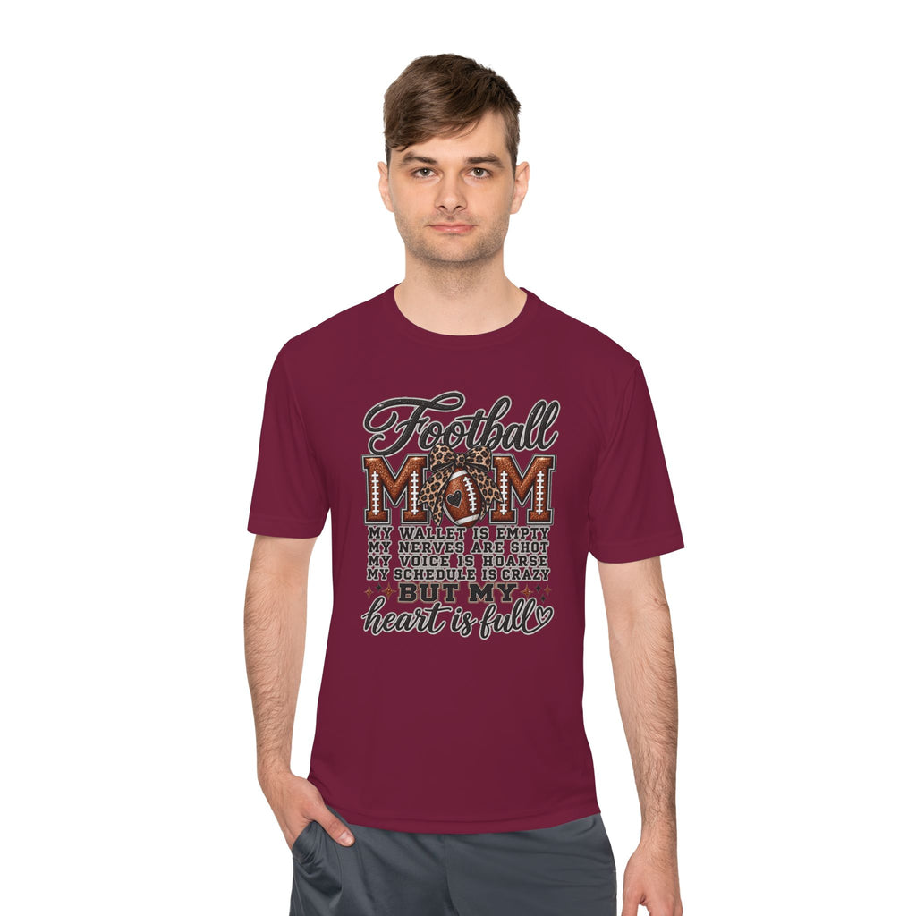 Football Mom Moisture-Wicking Tee — "My Heart Is Full" Sideline Shirt