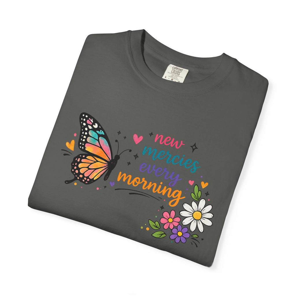 New Mercies Every Morning T-Shirt — Butterfly Floral Inspirational Tee