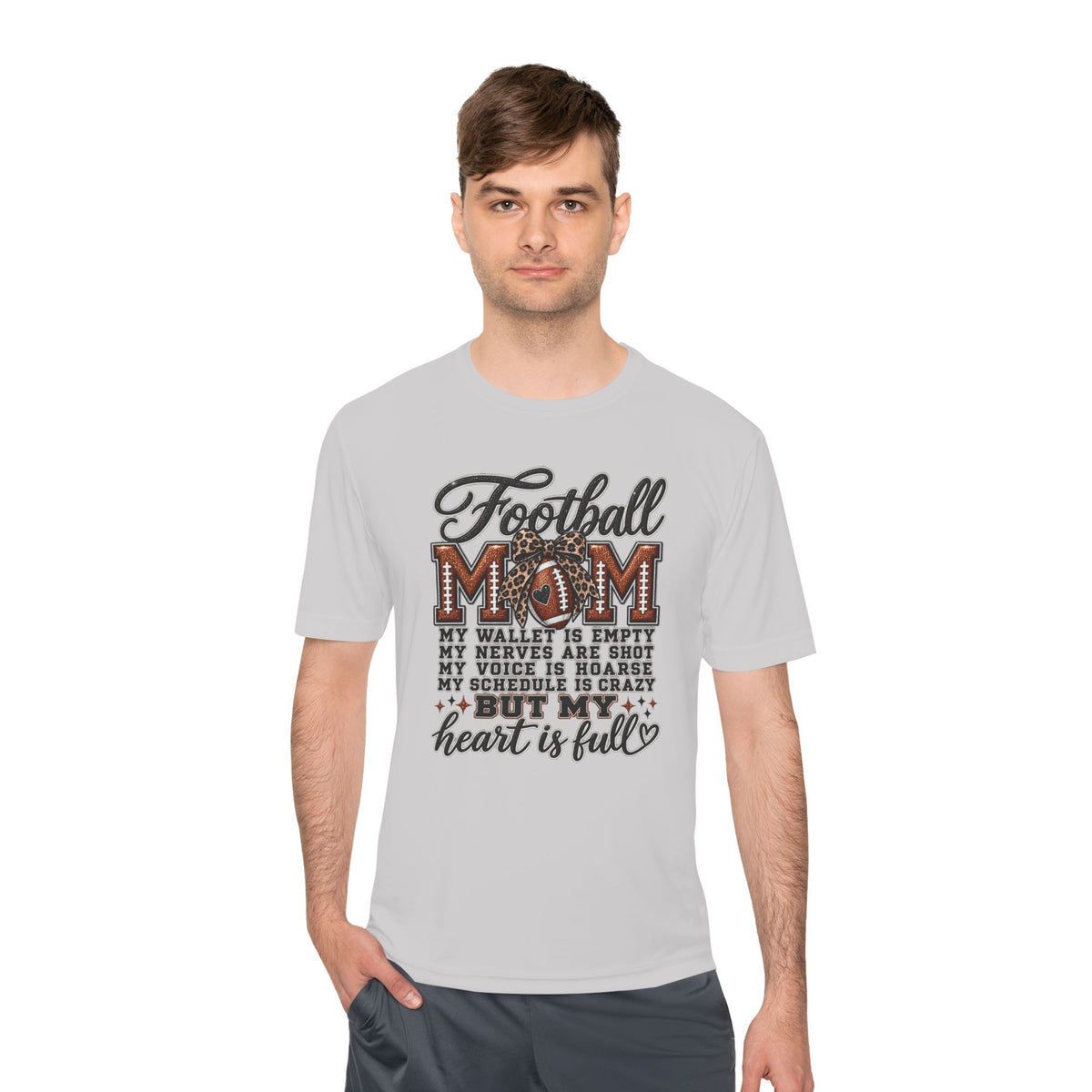 Football Mom Moisture-Wicking Tee — "My Heart Is Full" Sideline Shirt