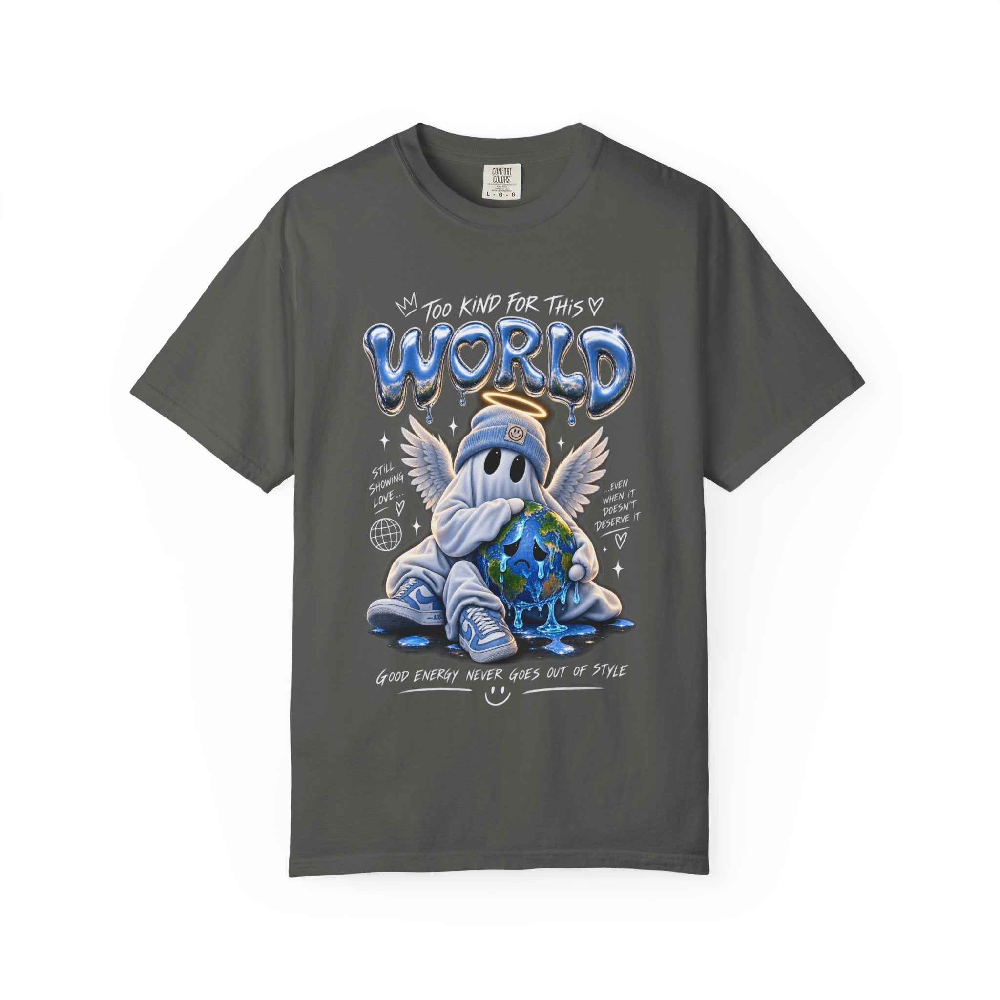 World Guardian Graphic Tee — Angel Skull Holding Earth Casual T-Shirt