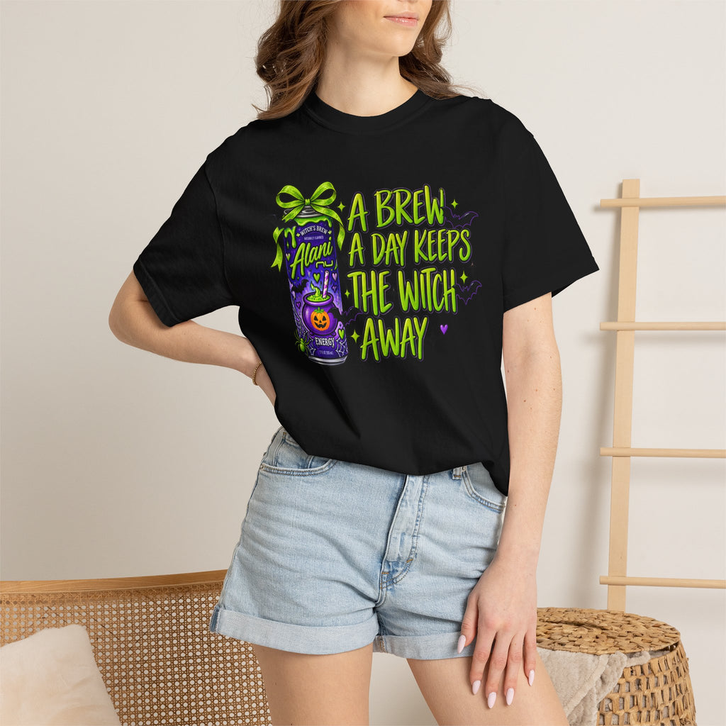 Halloween Coffee T-Shirt — "A Brew A Day Keeps The Witch Away" Graphic Tee