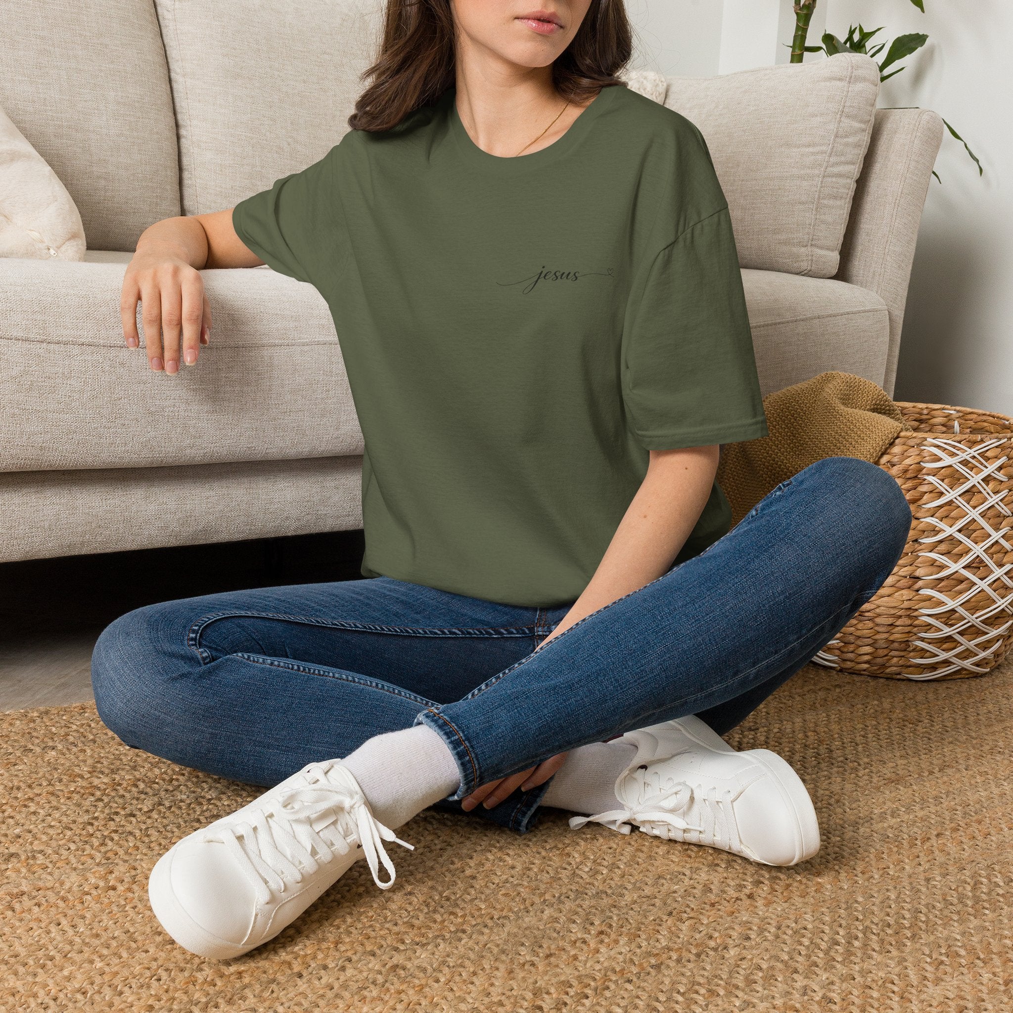 Jesus Minimal Script T-Shirt — Small Chest Faith Tee