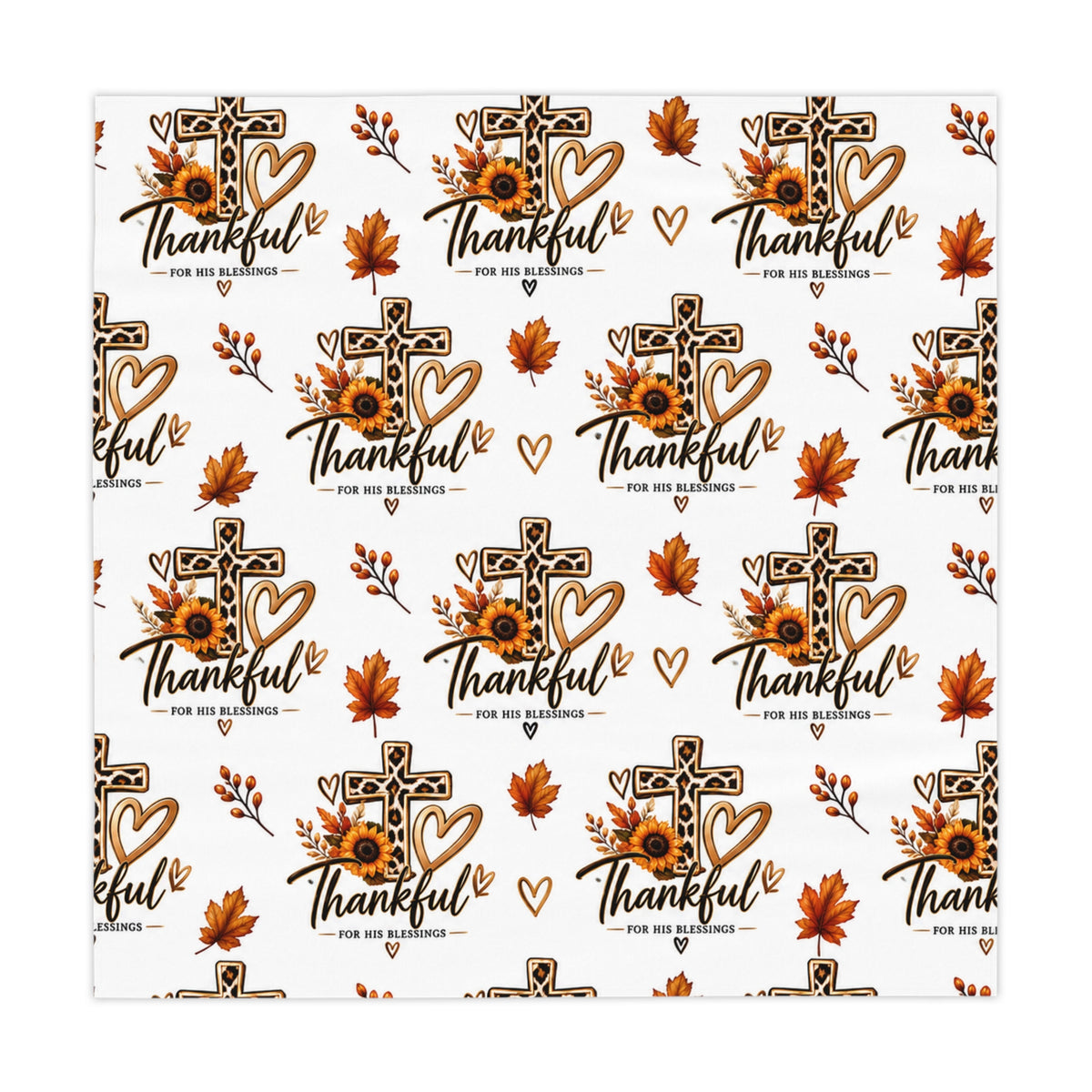 Thankful Cross Fall Tablecloth — Autumn Leaves & Sunflower Thanksgiving Table Decor
