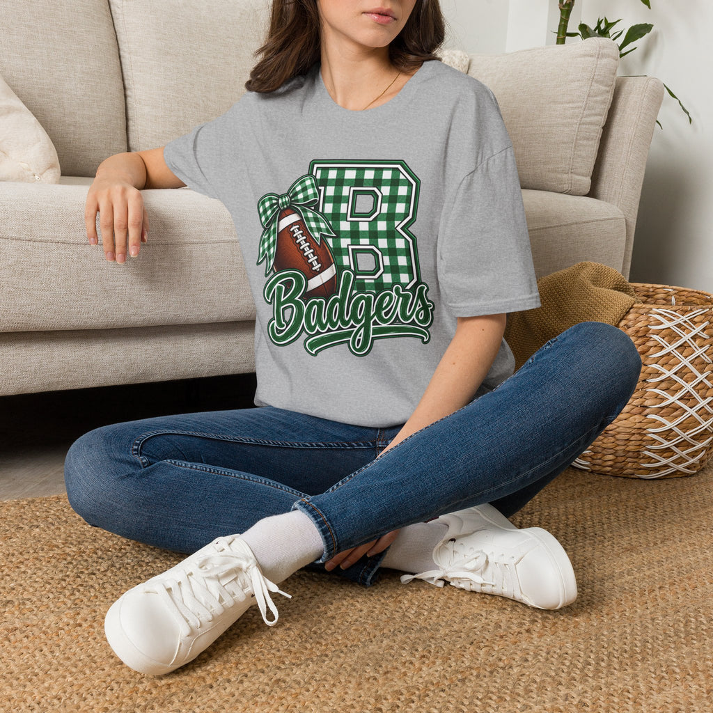 Badgers Football Gingham Initial T-Shirt