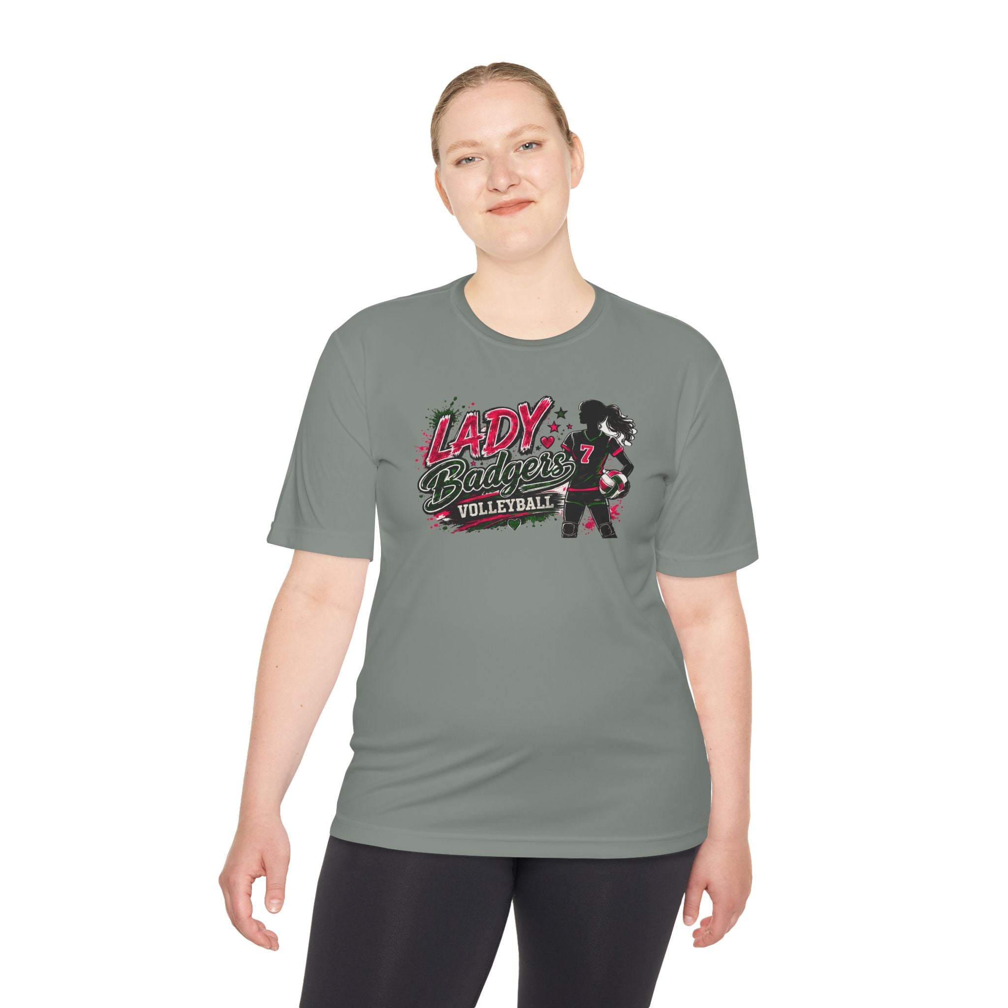 Lady Badgers Volleyball Tee — Girls Volleyball Moisture-Wicking Shirt