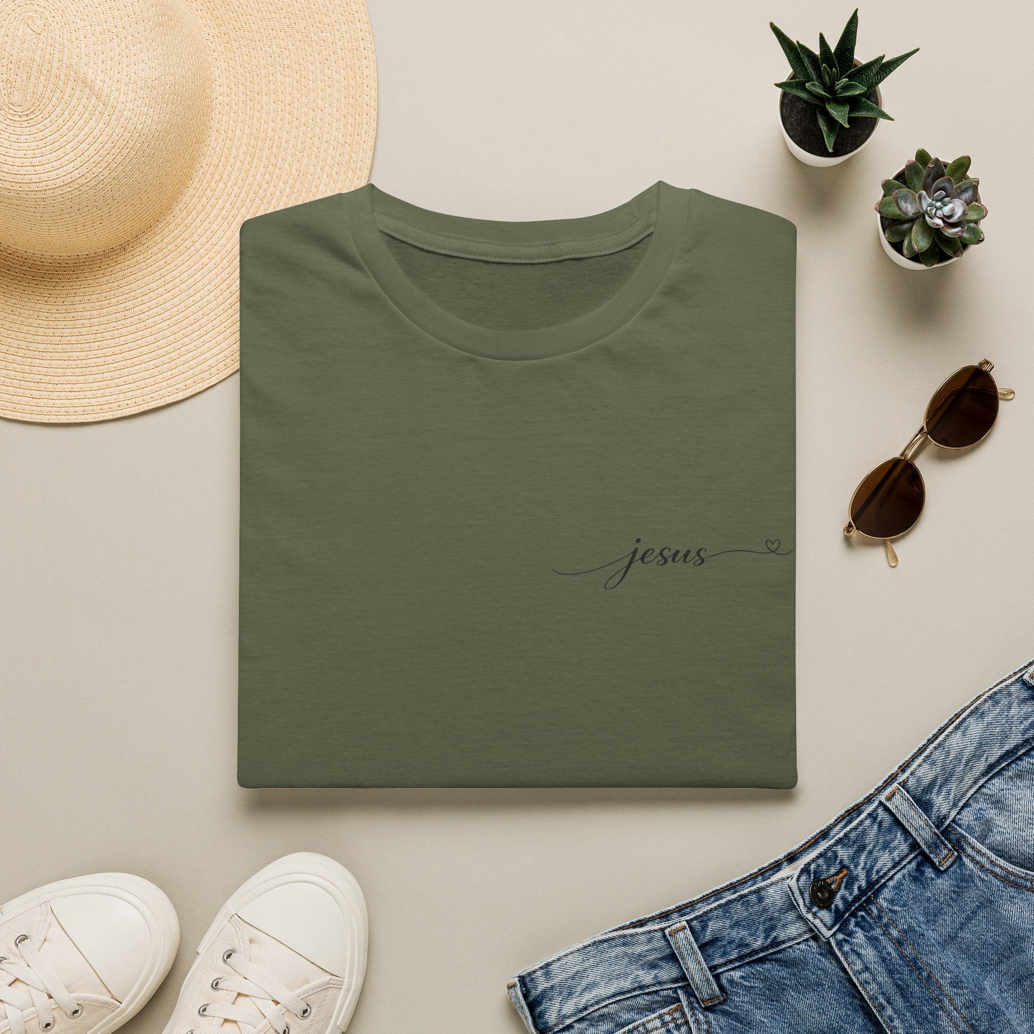 Jesus Minimal Script T-Shirt — Small Chest Faith Tee