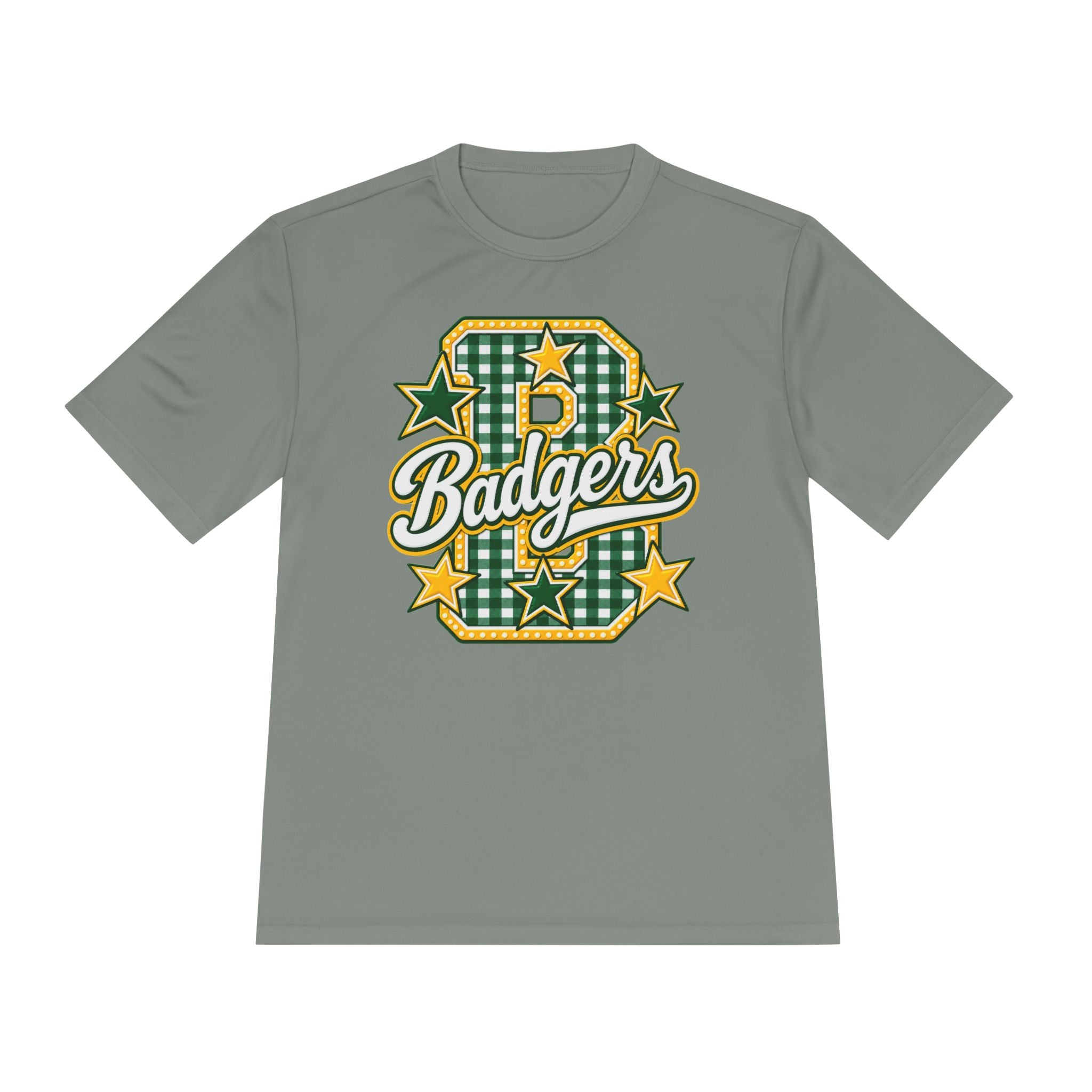 Badgers Plaid Varsity Tee – Retro Green & Gold Sports Shirt