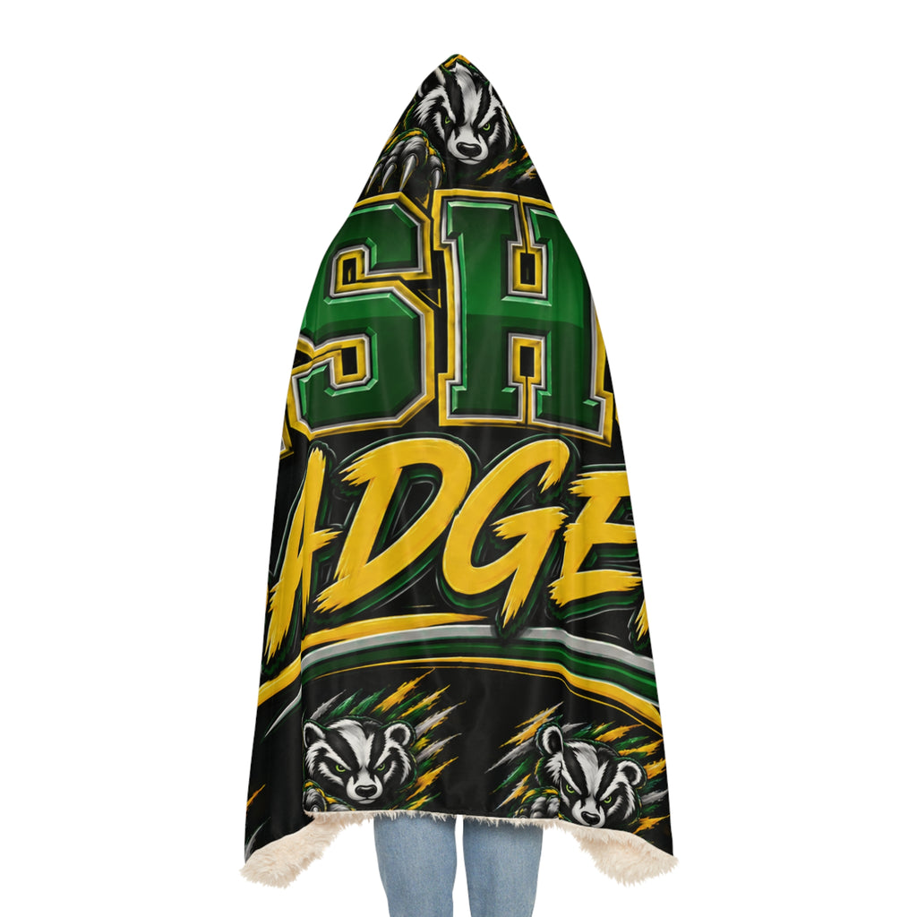 Hooded Blanket — Bishop Badgers Snuggle Throw with Logo & Paw Print