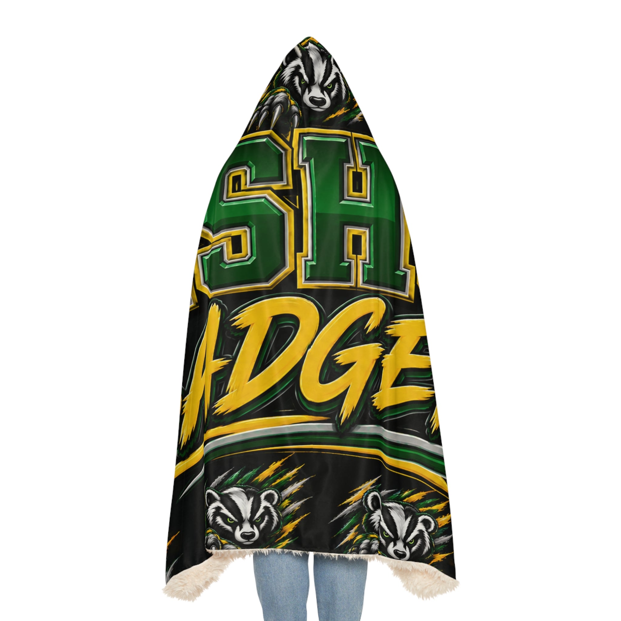 Hooded Blanket — Bishop Badgers Snuggle Throw with Logo & Paw Print