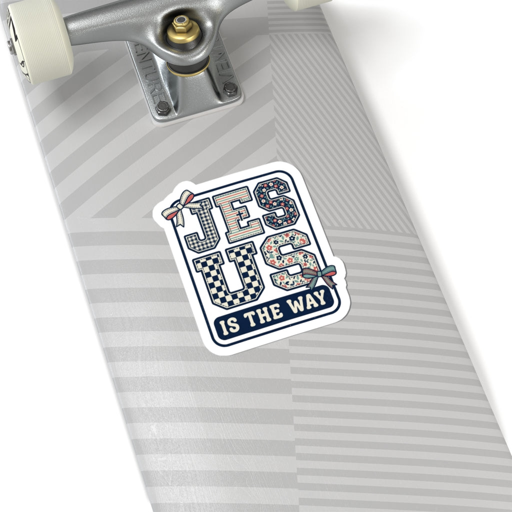 Jesus Is The Way sticker | Christian faith vinyl, playful floral checkerboard