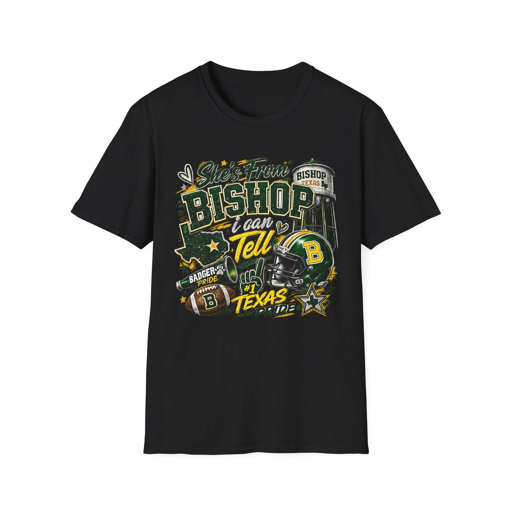 Bishop, Texas Pride T-Shirt — “She's From Bishop I Can Tell” Local Football Spirit Tee