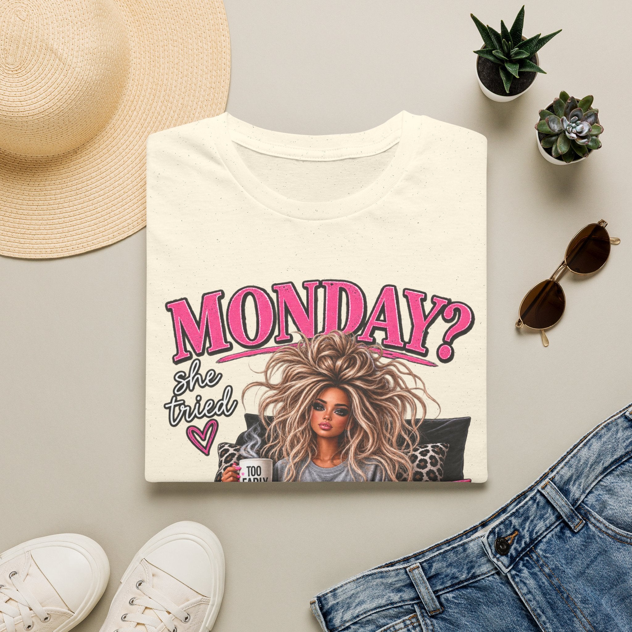 Monday? She Tried T-Shirt — Funny Cozy 'Not Ready' Graphic Tee