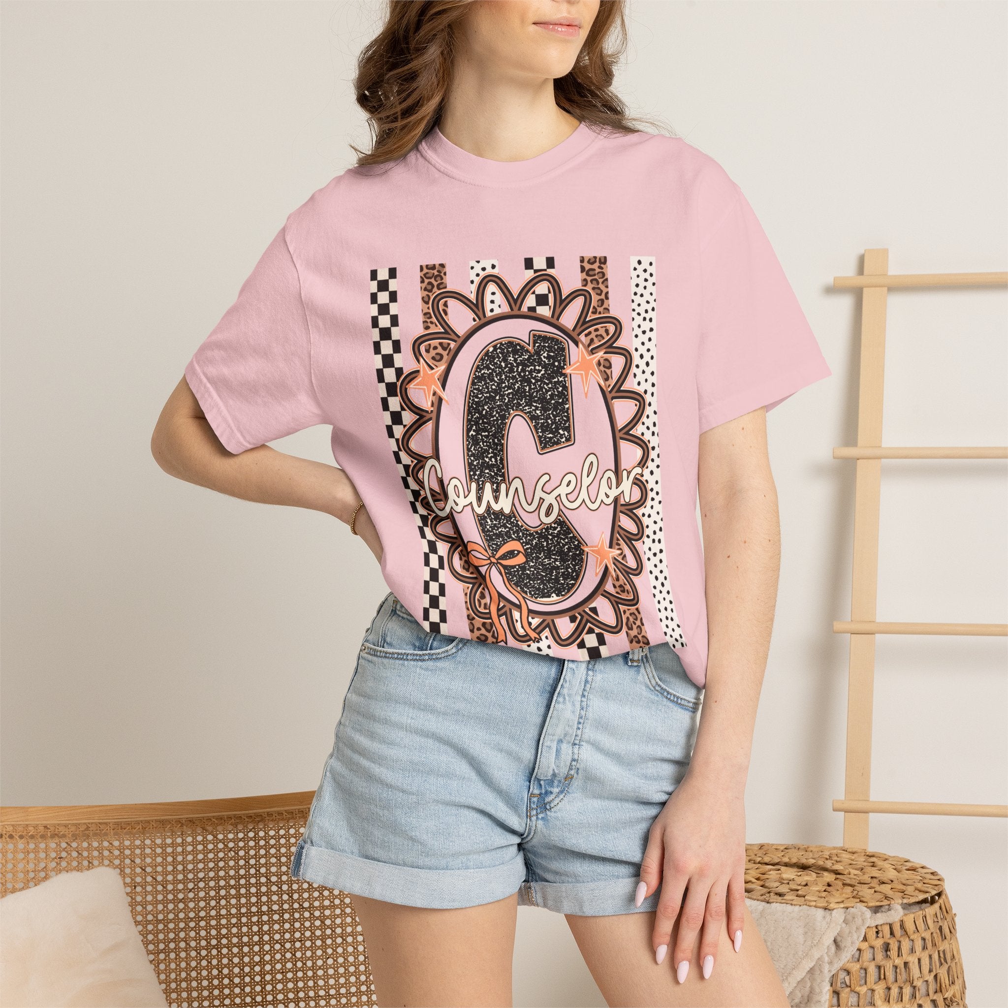 Counselor C Graphic T-Shirt — Leopard Print & Boho Trim