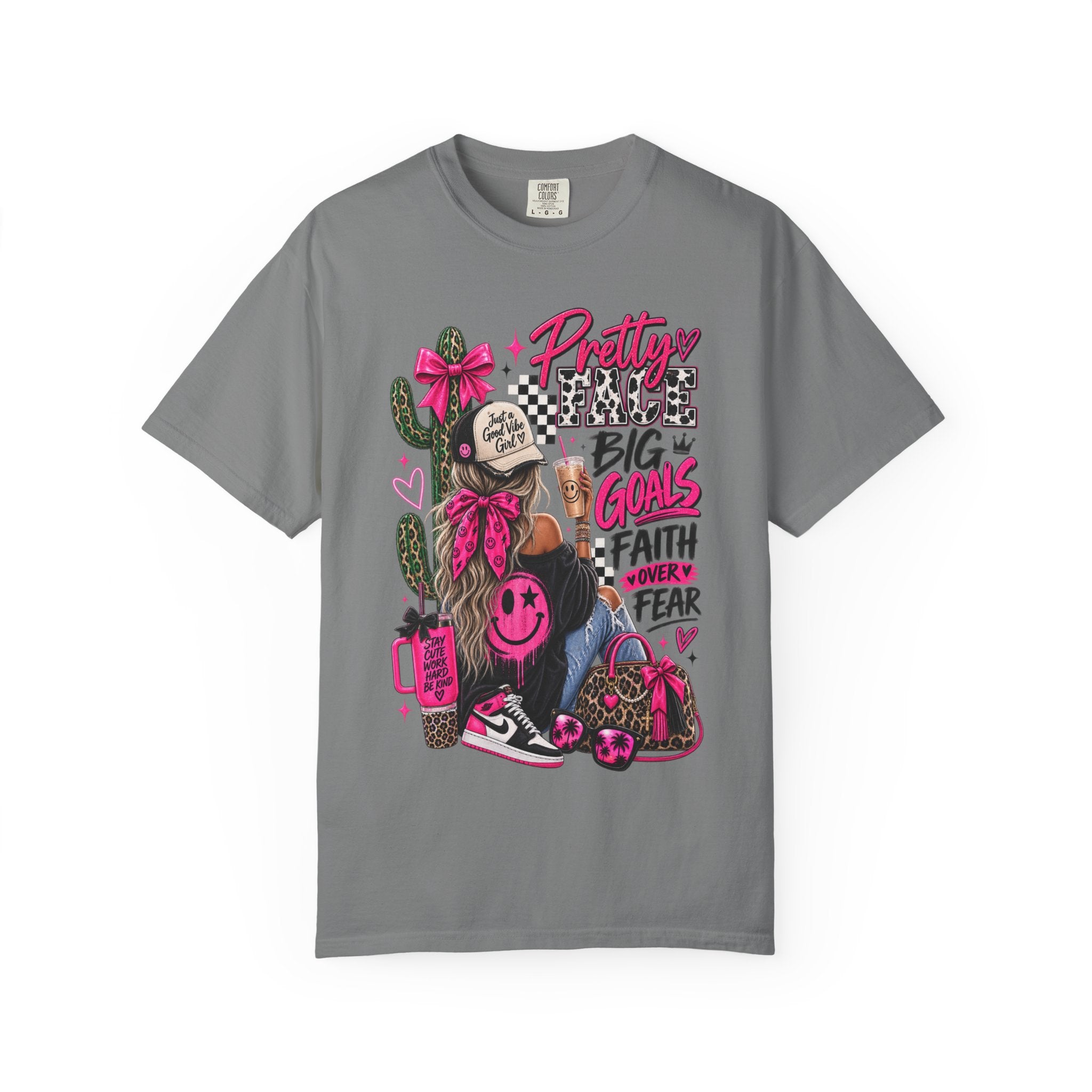 Pretty Girl Vibes Graphic T-Shirt — "Pretty, Big Goals, Faith Over Fear" Punk Streetwear