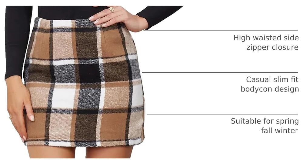 Warm Wool Plaid Mini Skirt