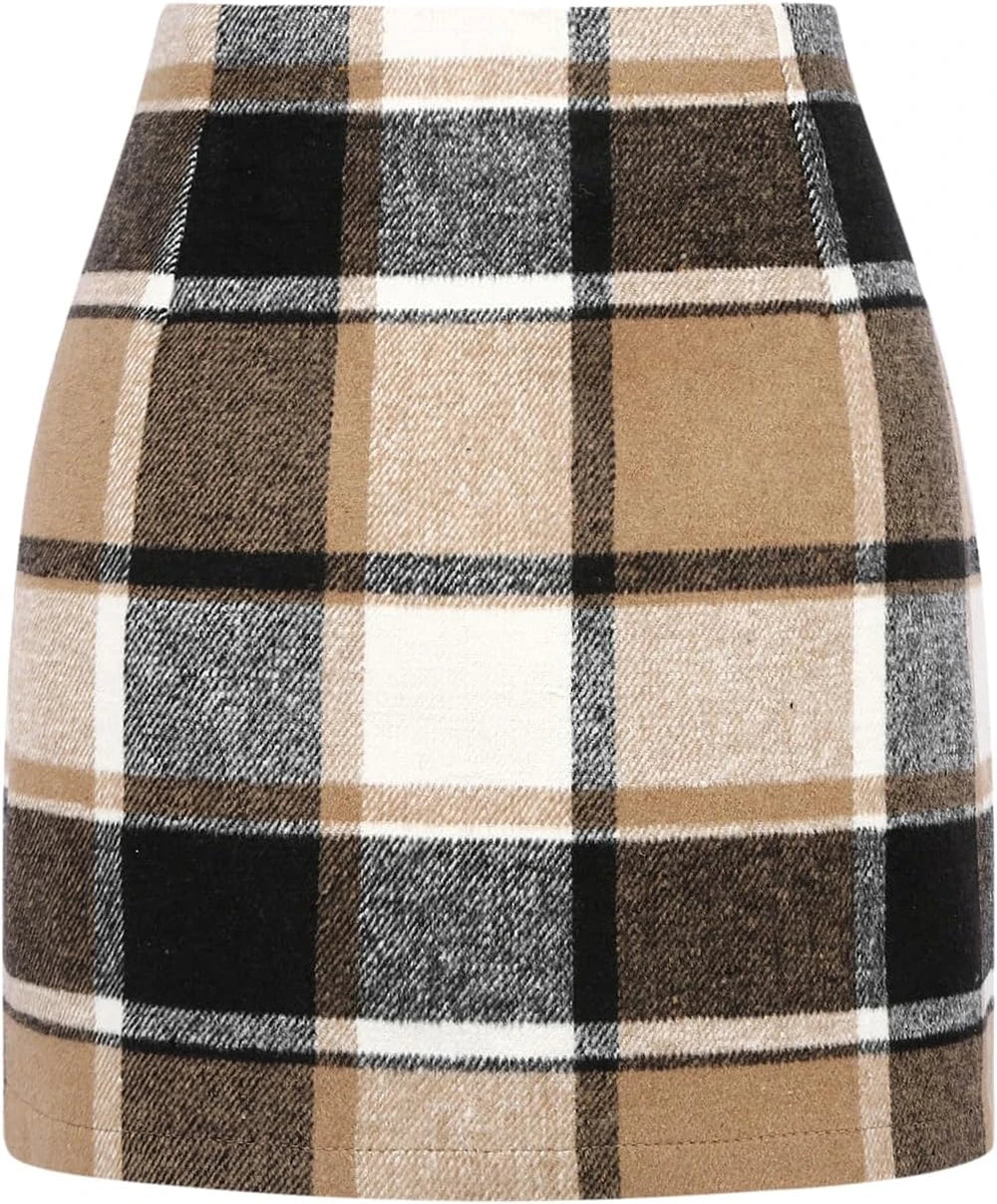Warm Wool Plaid Mini Skirt