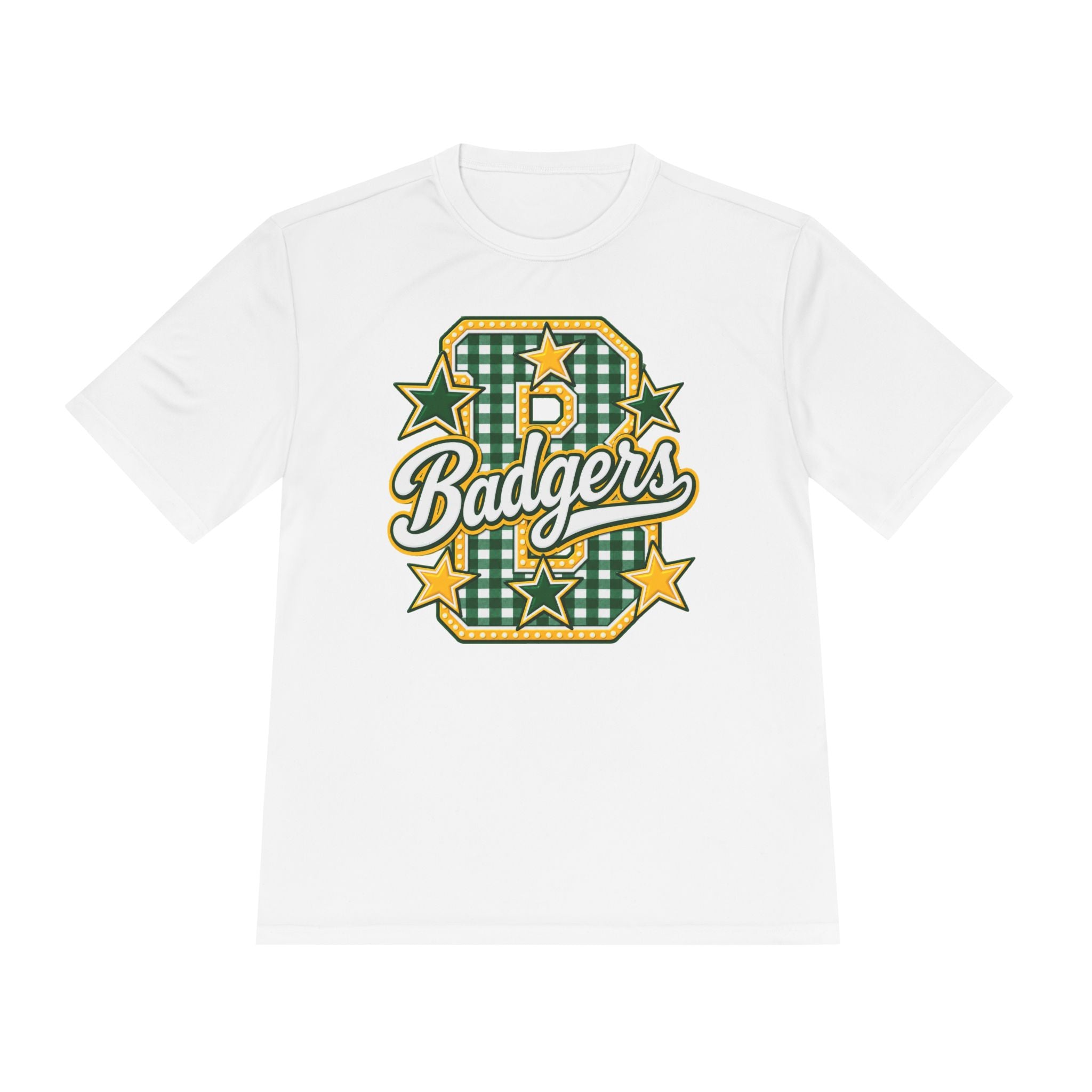 Badgers Plaid Varsity Tee – Retro Green & Gold Sports Shirt